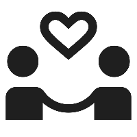 Two simplified human figures with a heart above them, connected by a line, symbolizing love or relationship.