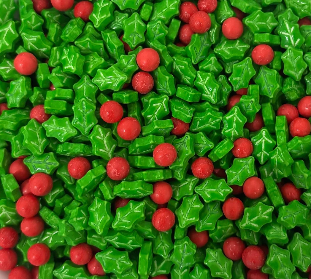 Christmas sprinkles sugar shaped holly