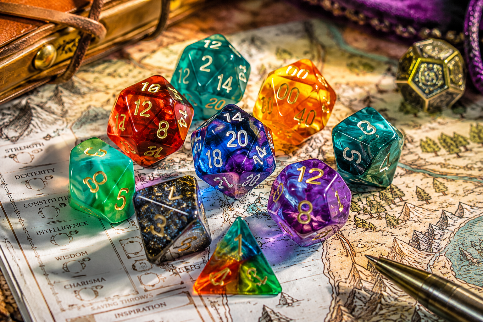 dungeons & dragons character sheet, polyhedral dice