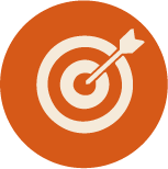 A white arrow hitting the center of a white target on an orange background.