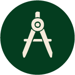 Icon of a theodolite or surveying instrument on a green circular background.