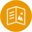 Icon of an open brochure or magazine with images and text