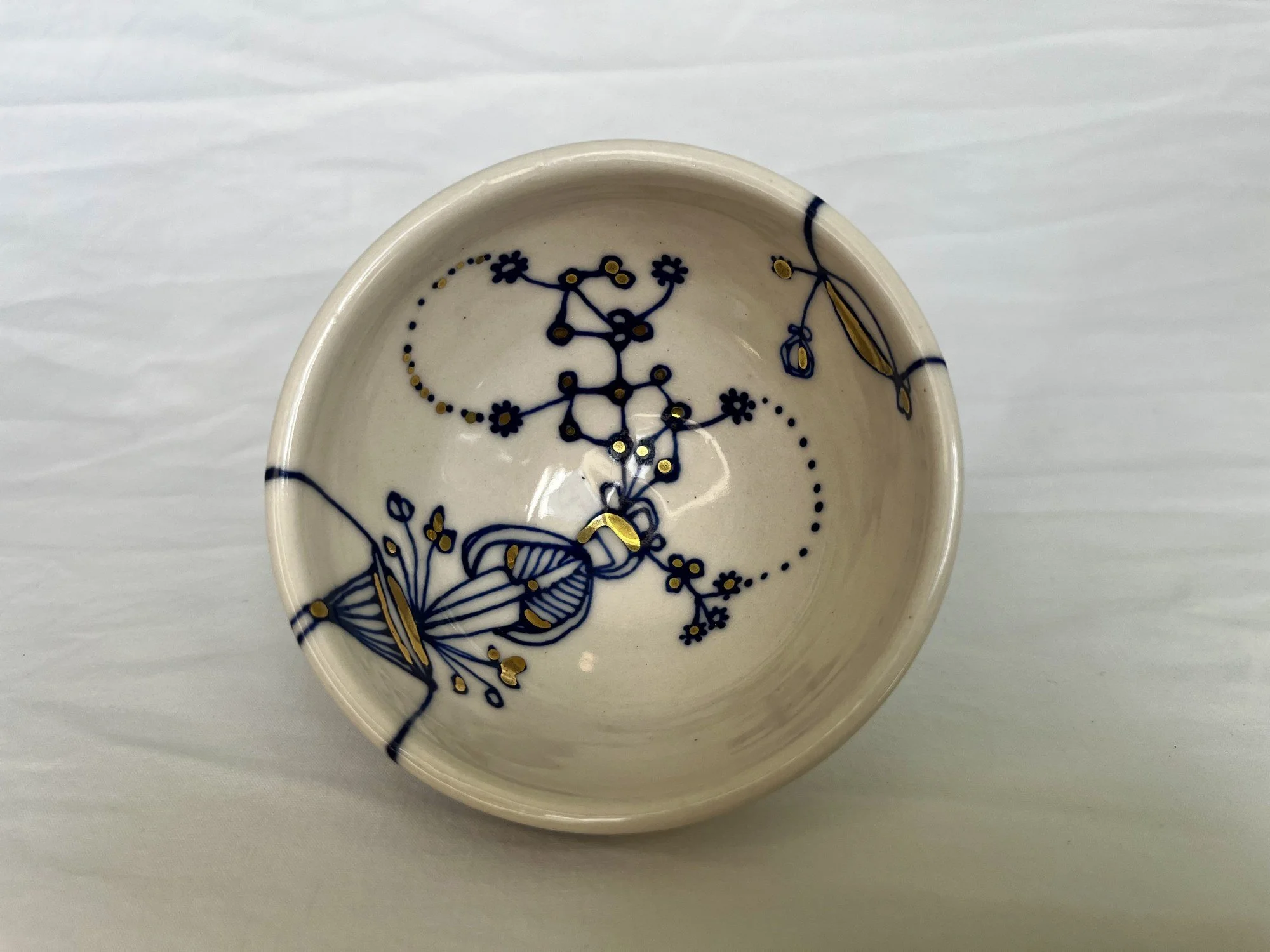 Wheel-thrown porcelain bowl No. 017, hand-painted in Naples, Florida