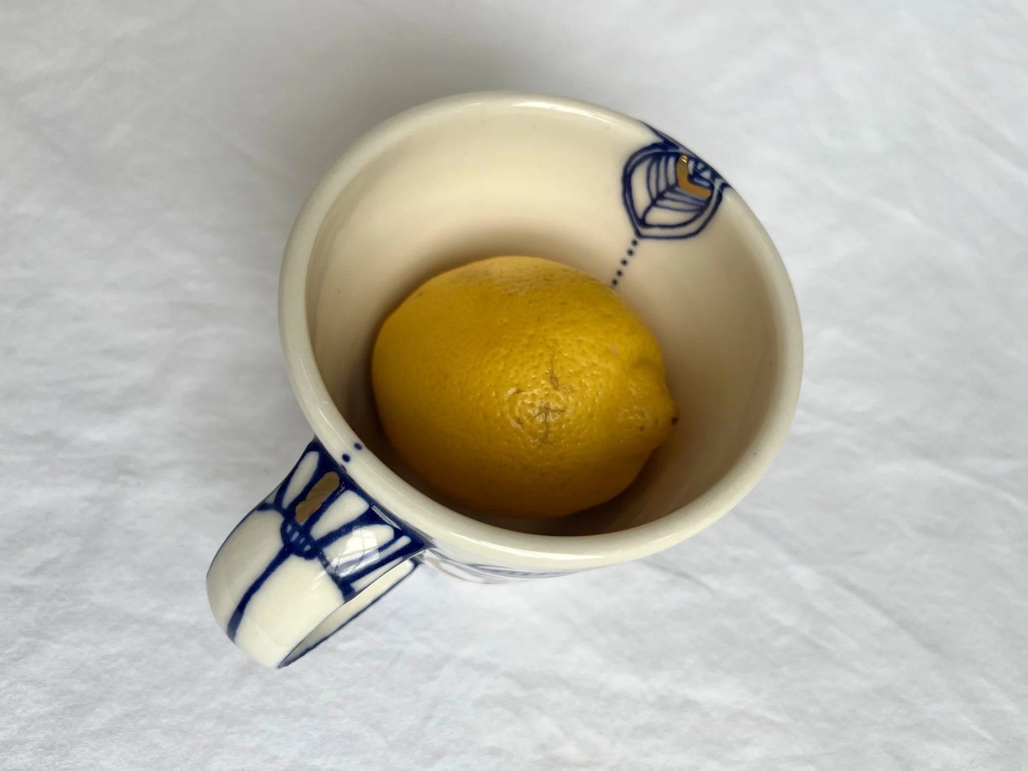Wheel-thrown porcelain mug No. 015, hand-painted in Naples, Florida
