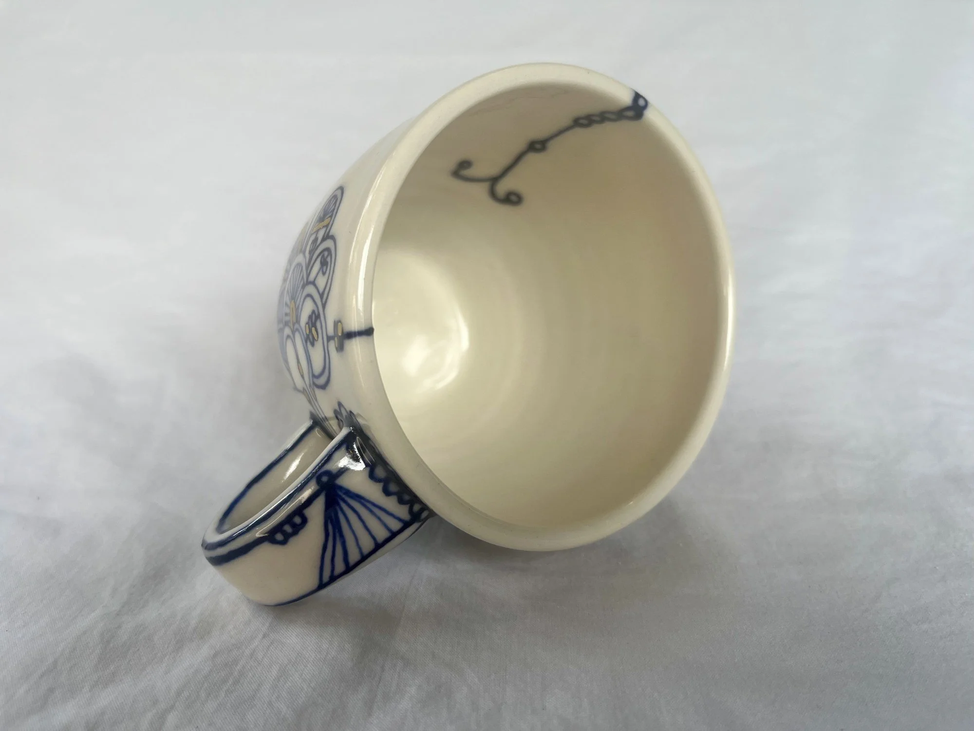 Wheel-thrown porcelain mug No. 019, hand-painted in Naples, Florida