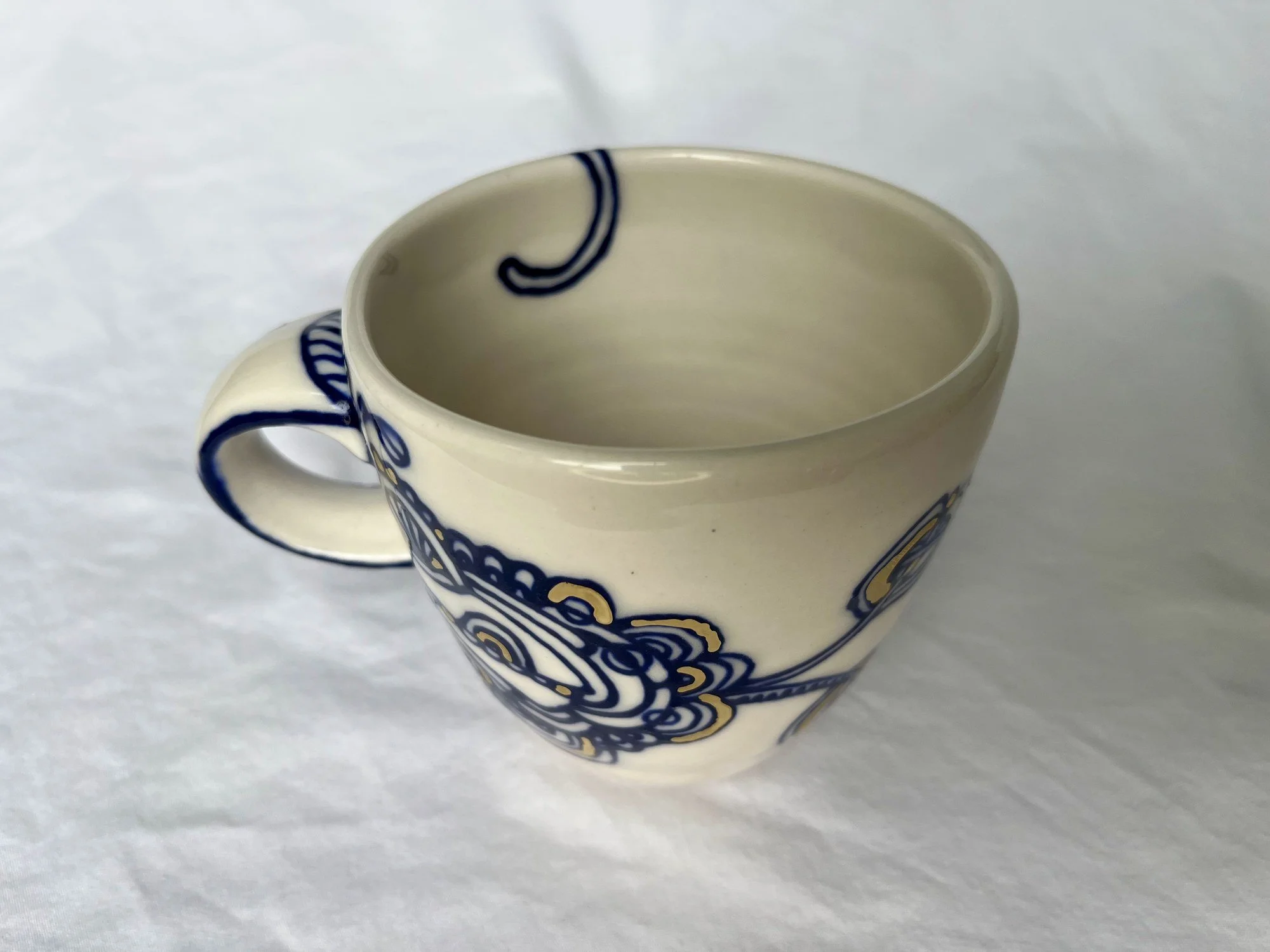 Wheel-thrown porcelain mug No. 007, hand-painted in Naples, Florida