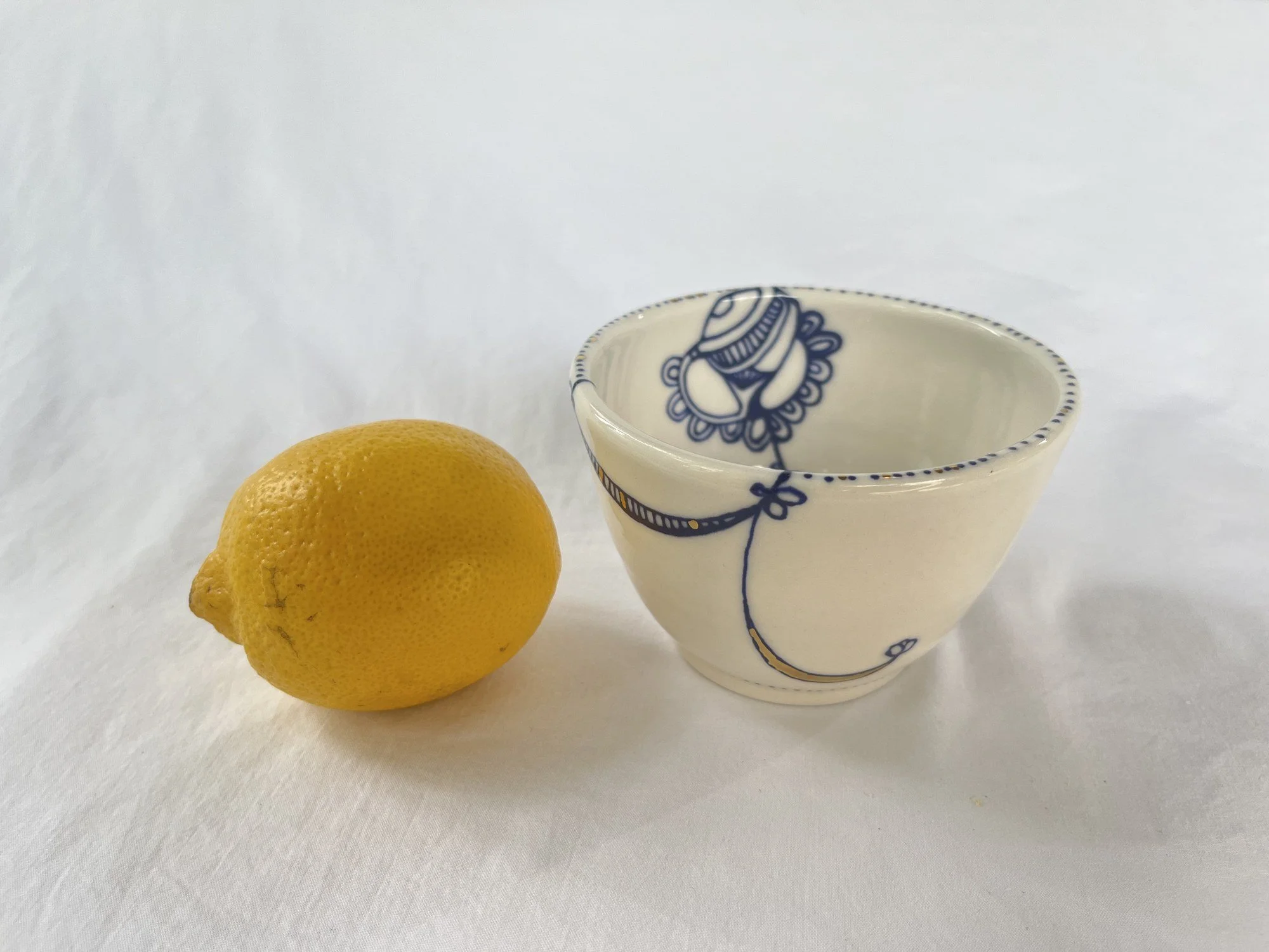 Hand-painted cobalt blue and gold luster porcelain bowl No. 003 by Cypress Knees Ceramics