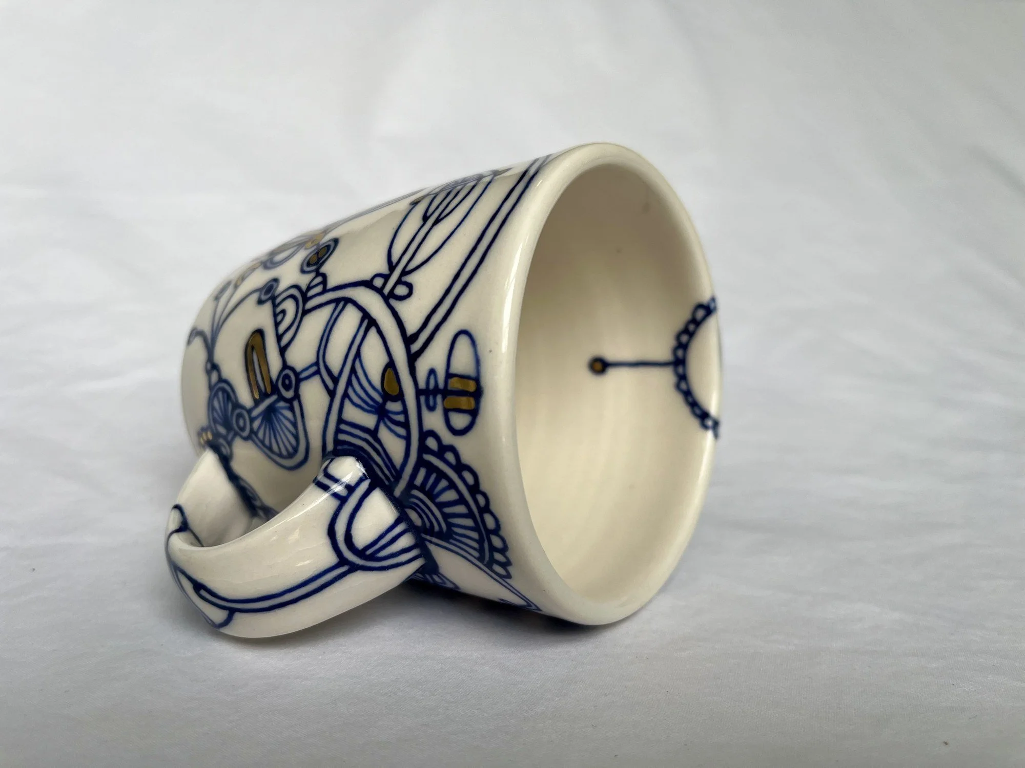 Wheel-thrown porcelain mug No. 013, hand-painted in Naples, Florida