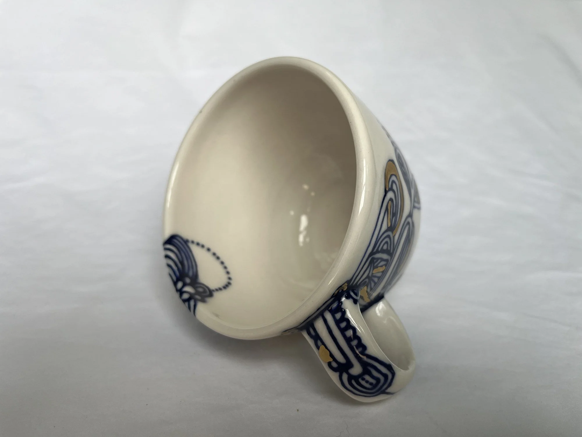 Wheel-thrown porcelain mug No. 014, hand-painted in Naples, Florida