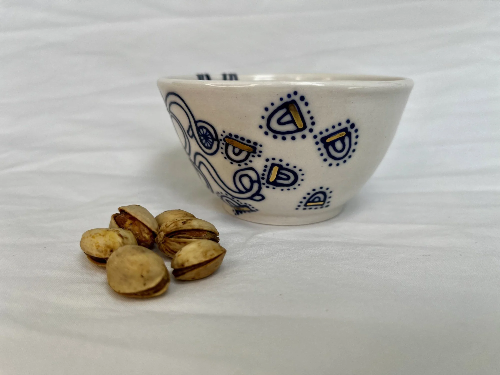Hand-painted cobalt blue and gold luster porcelain bowl No. 007 by Cypress Knees Ceramics