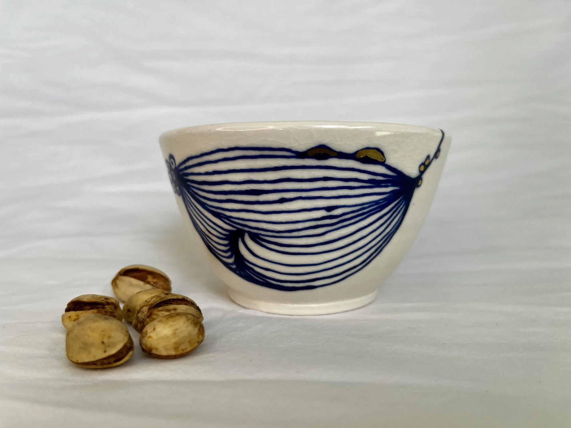 Hand-painted cobalt blue and gold luster porcelain bowl No. 010 by Cypress Knees Ceramics