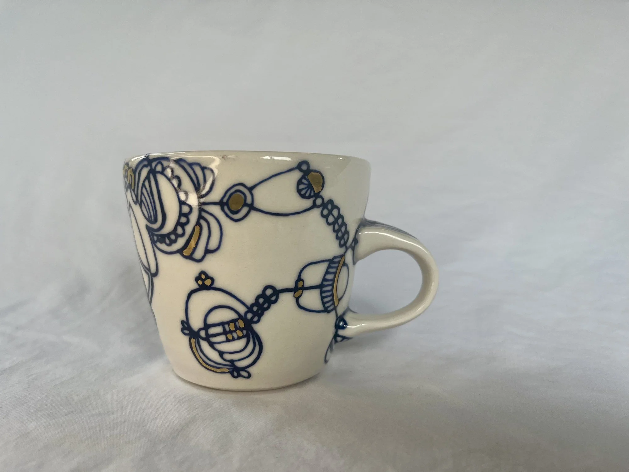 Wheel-thrown porcelain mug No. 022, hand-painted in Naples, Florida
