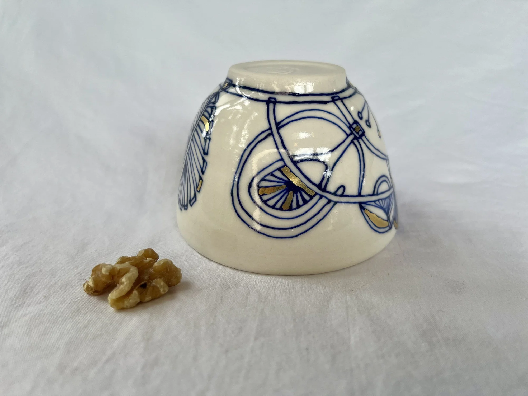 Additional view of hand-painted cobalt and gold luster porcelain bowl No. 001