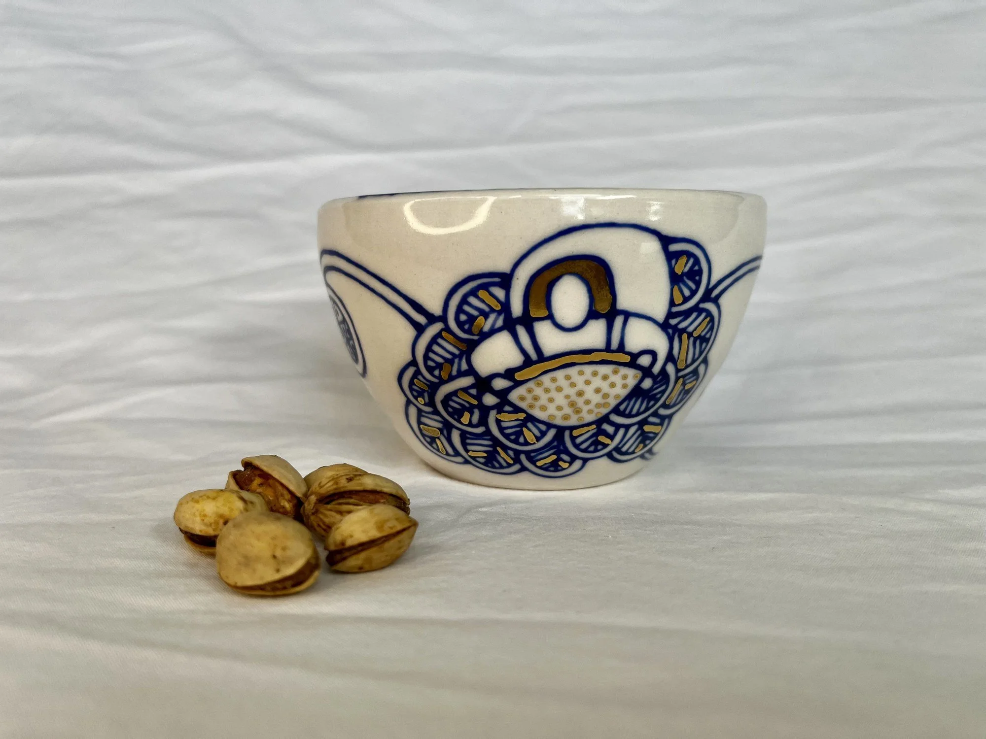 Hand-painted cobalt blue and gold luster porcelain bowl No. 009 by Cypress Knees Ceramics