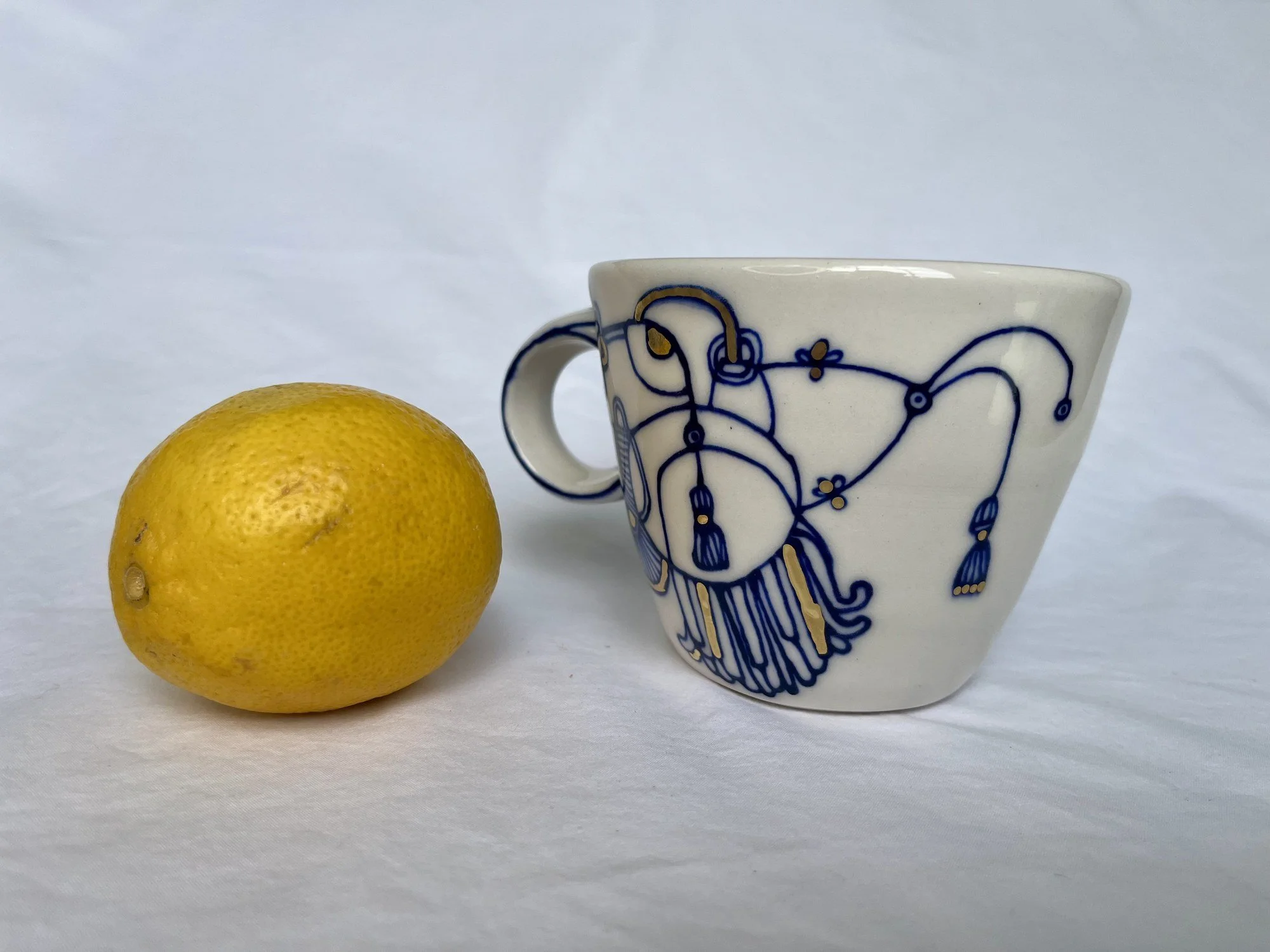 Wheel-thrown porcelain mug No. 005, hand-painted in Naples, Florida