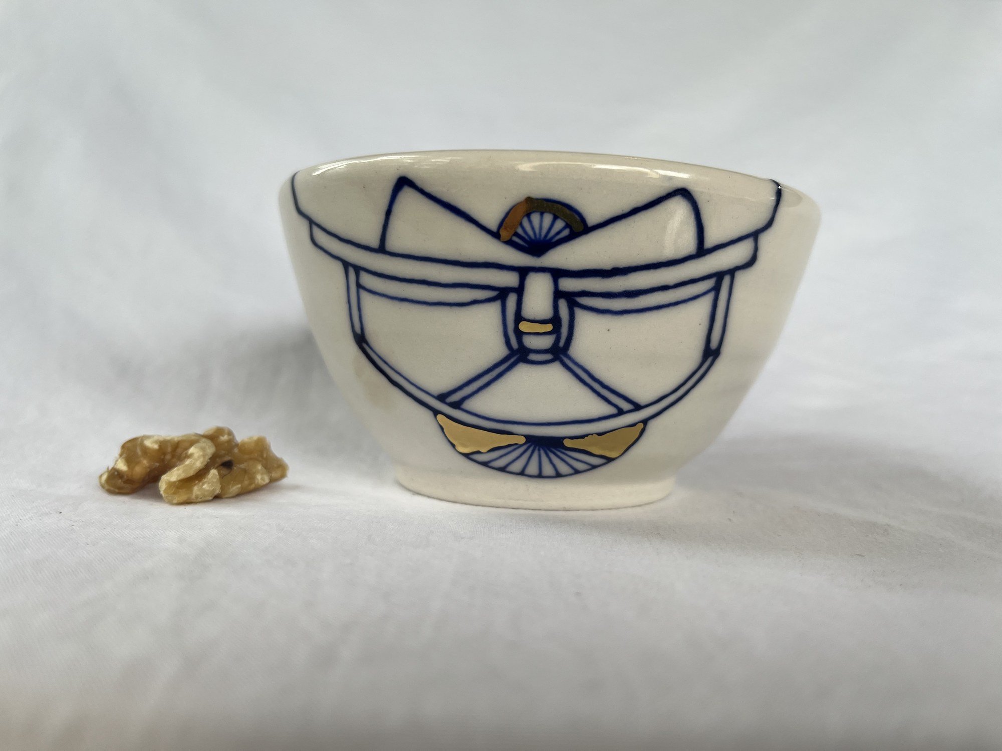 Hand-painted cobalt blue and gold luster porcelain bowl — shop handmade bowls