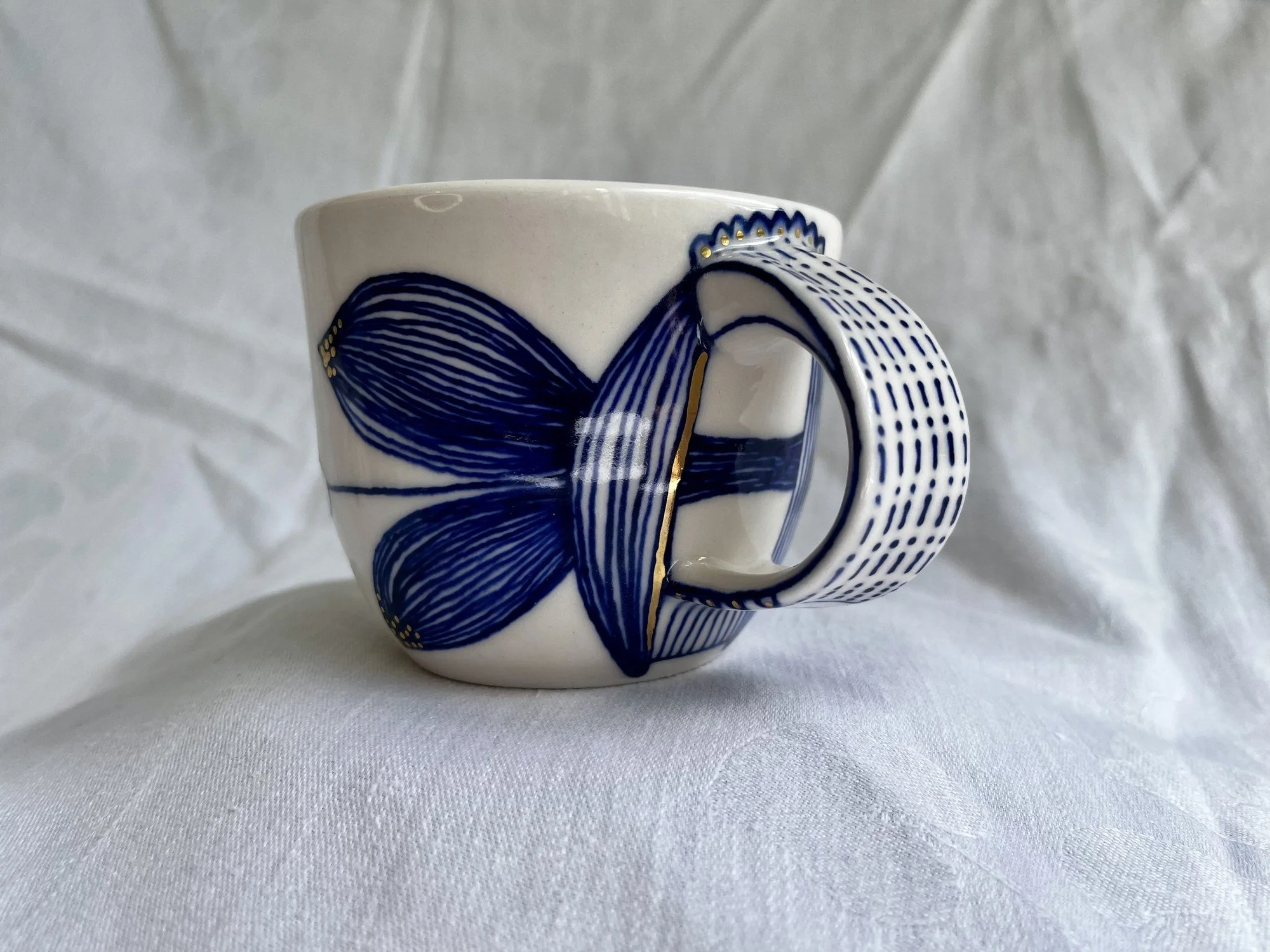 Wheel-thrown porcelain mug No. 029, hand-painted in Naples, Florida