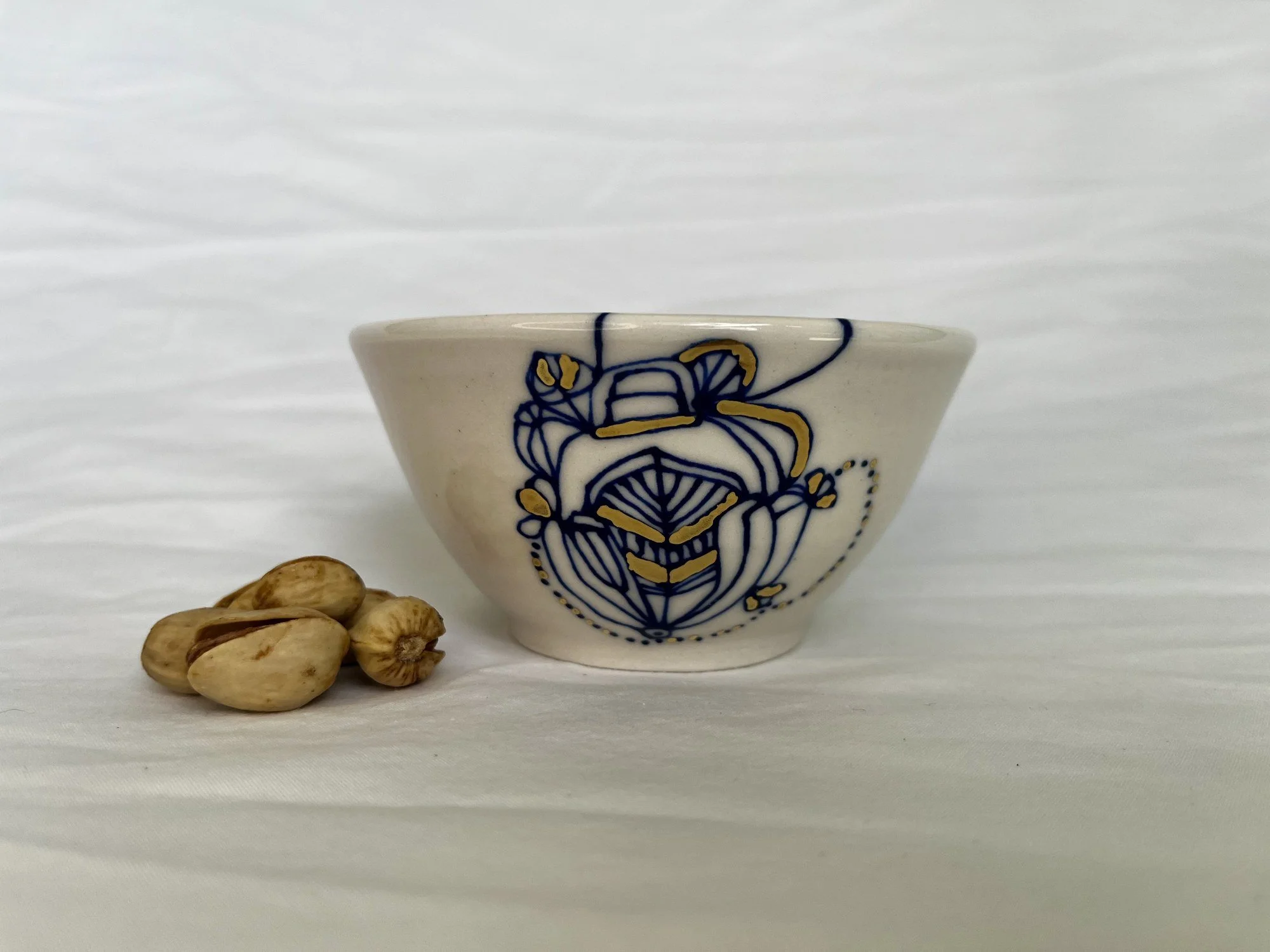 Hand-painted cobalt blue and gold luster porcelain bowl No. 017 by Cypress Knees Ceramics