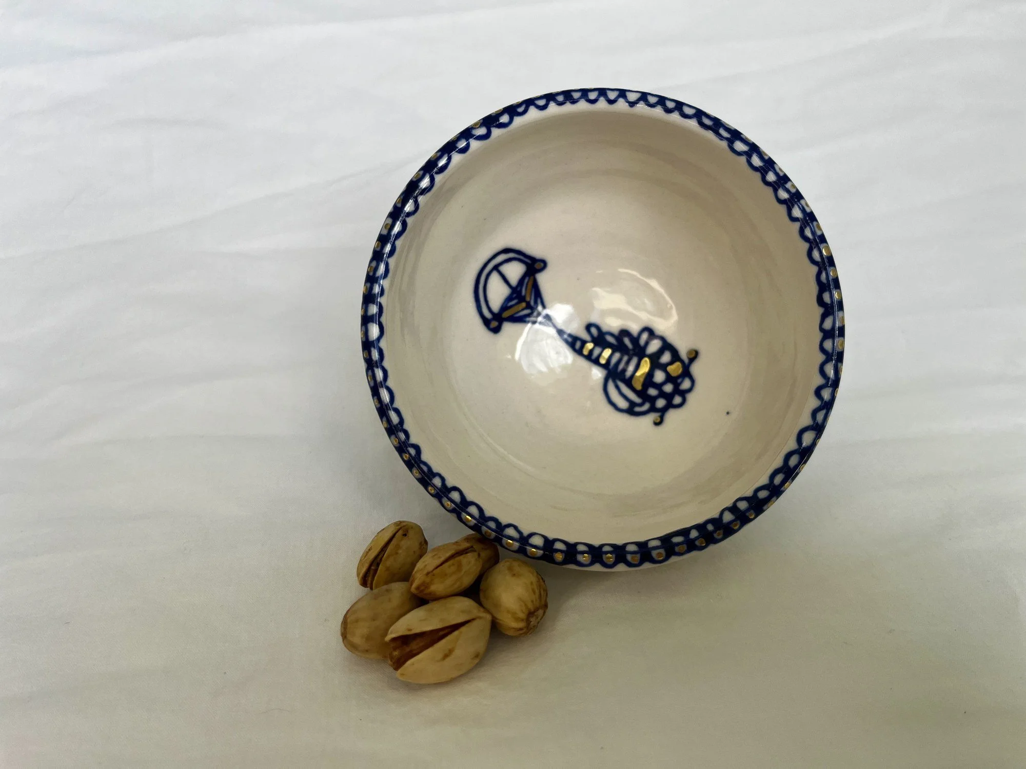 Wheel-thrown porcelain bowl No. 016, hand-painted in Naples, Florida