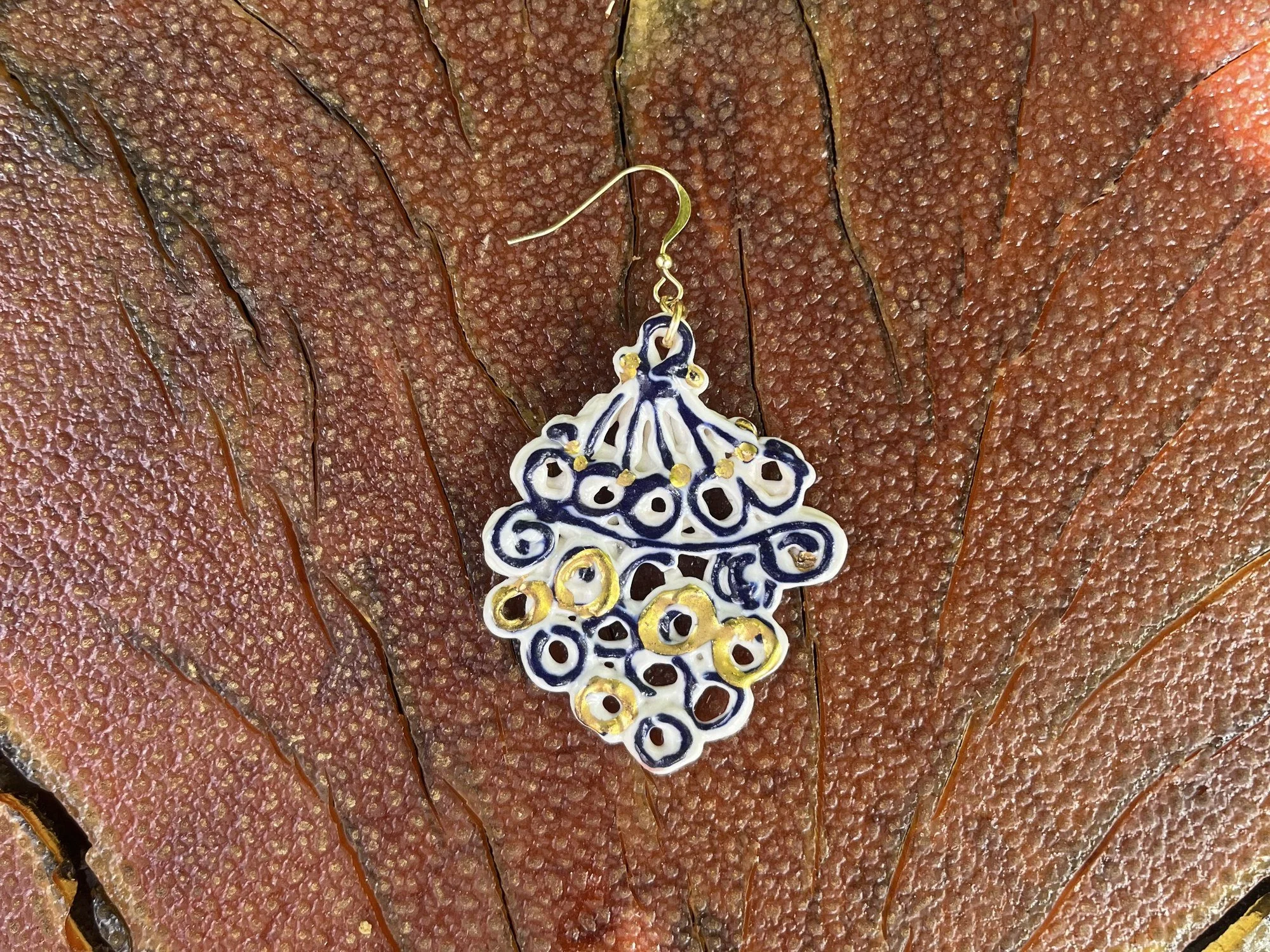 Cobalt & Gold Luster Earring — No. 001