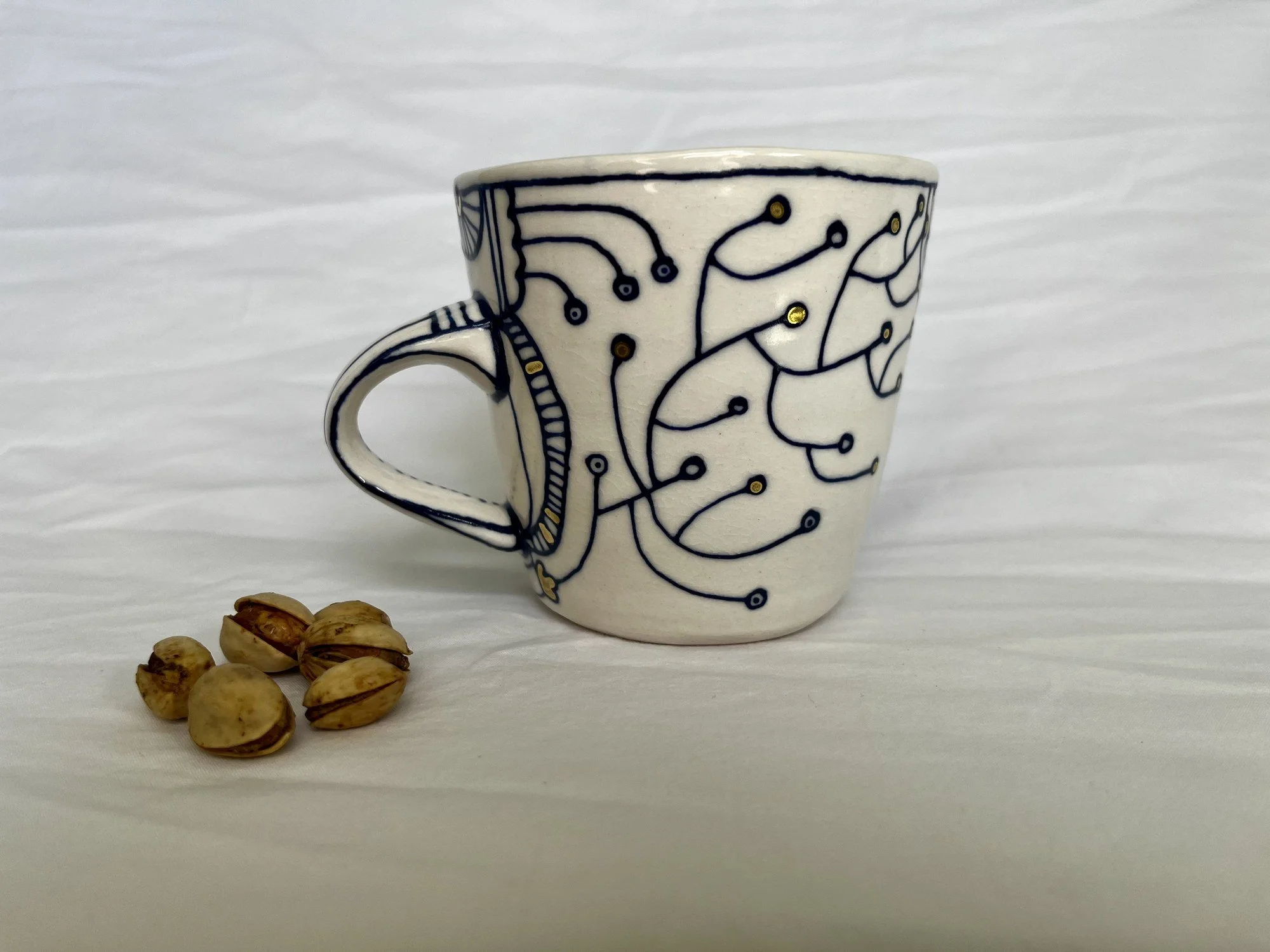 Hand-painted cobalt blue and gold luster porcelain mug No. 023 by Cypress Knees Ceramics