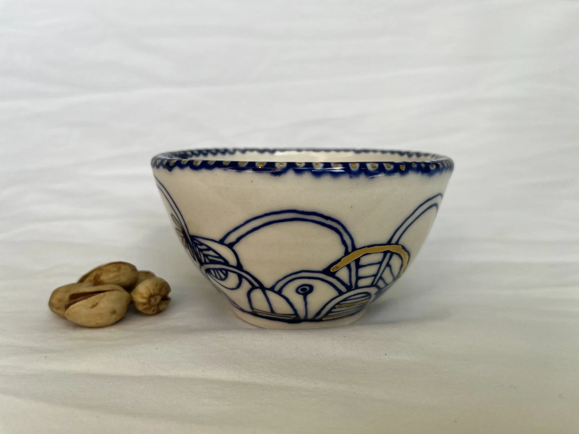 Hand-painted cobalt blue and gold luster porcelain bowl No. 016 by Cypress Knees Ceramics
