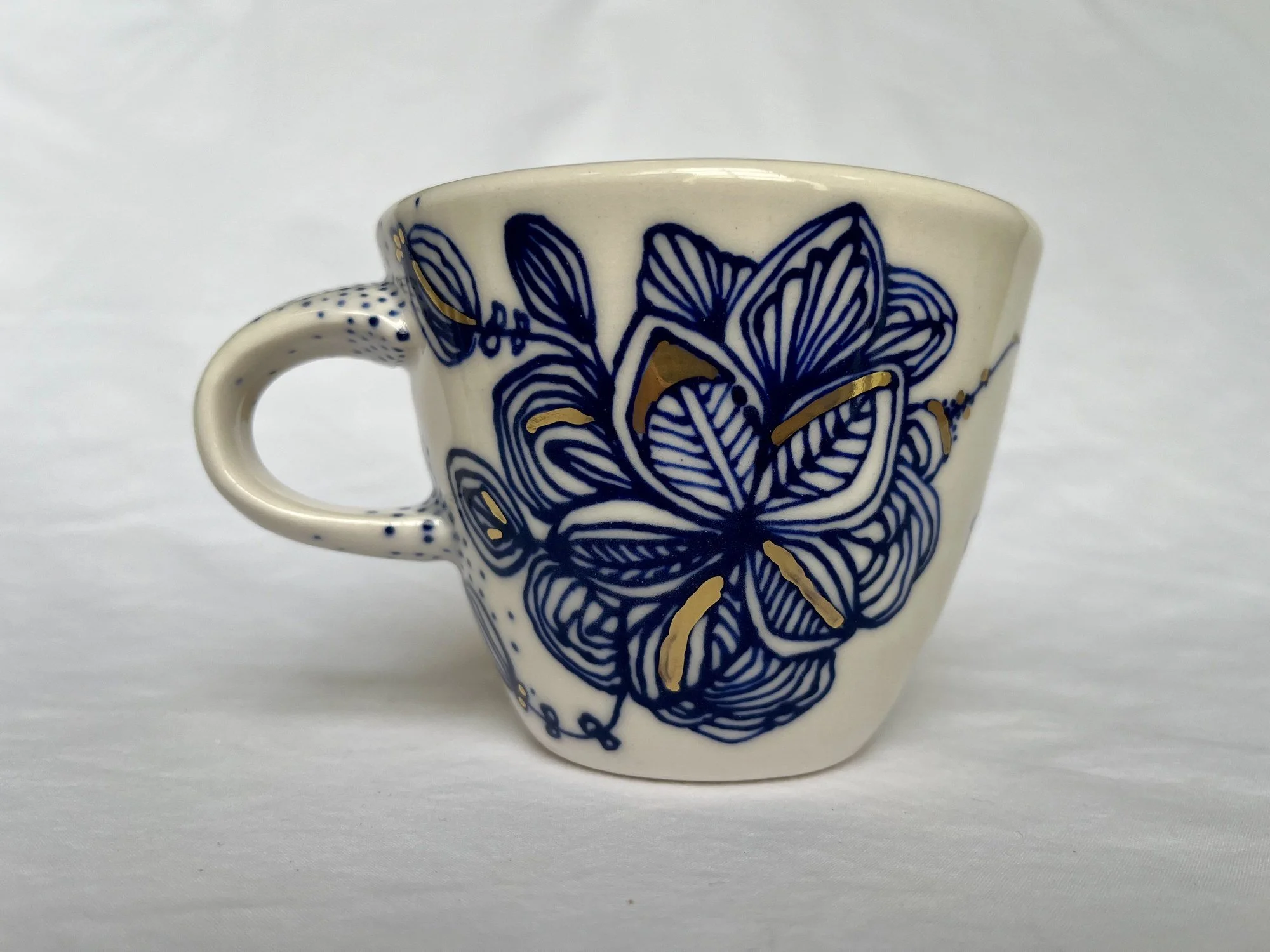 Wheel-thrown porcelain mug No. 016, hand-painted in Naples, Florida