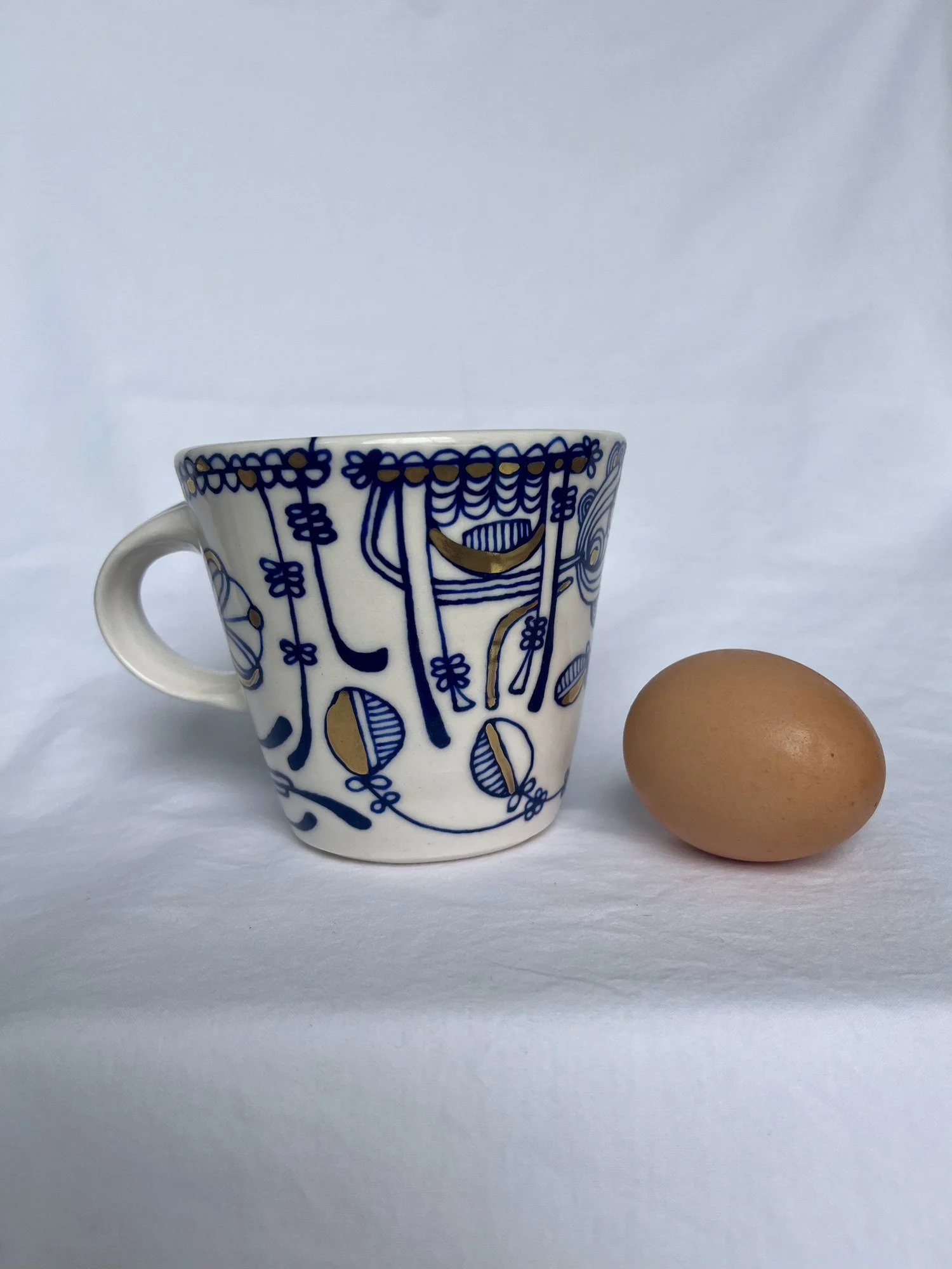 Additional view of hand-painted cobalt and gold luster porcelain mug No. 001