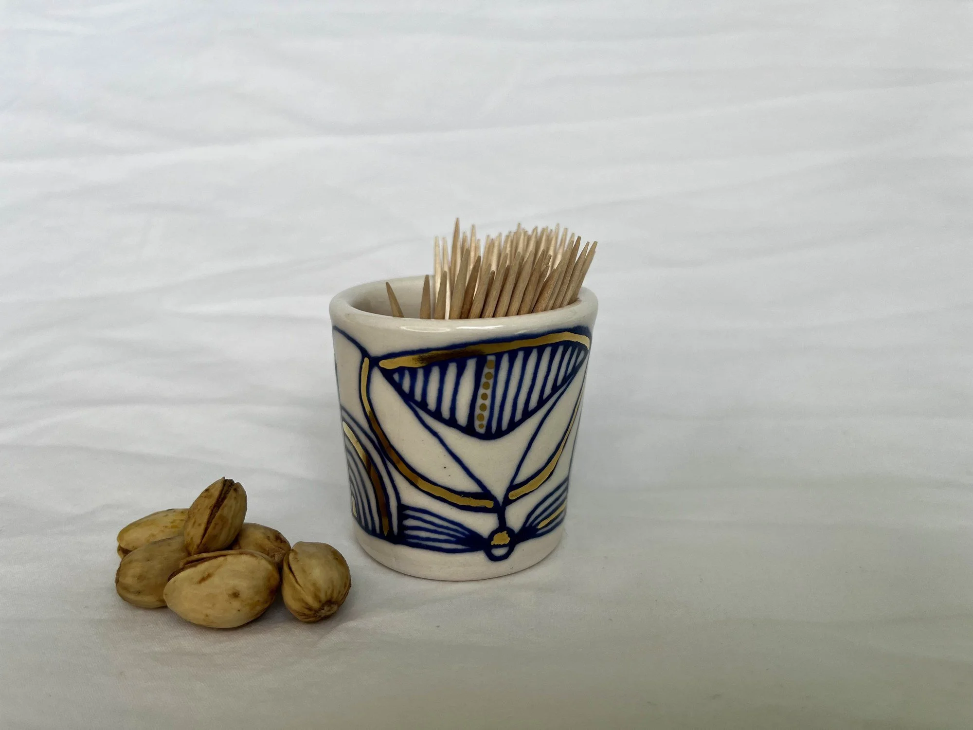Hand-painted cobalt blue and gold luster porcelain small cup No. 002 by Cypress Knees Ceramics