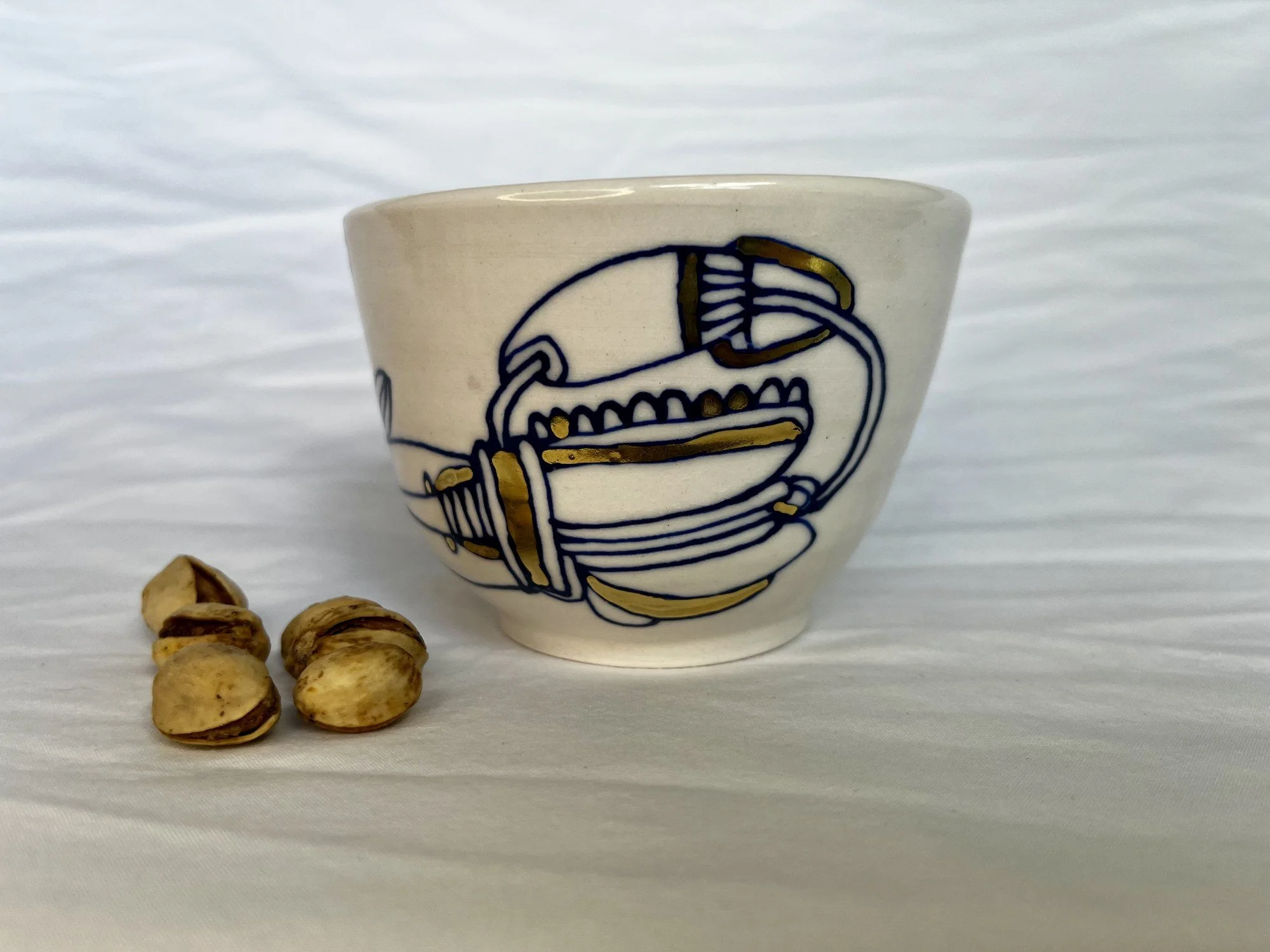 Hand-painted cobalt blue and gold luster porcelain bowl No. 012 by Cypress Knees Ceramics
