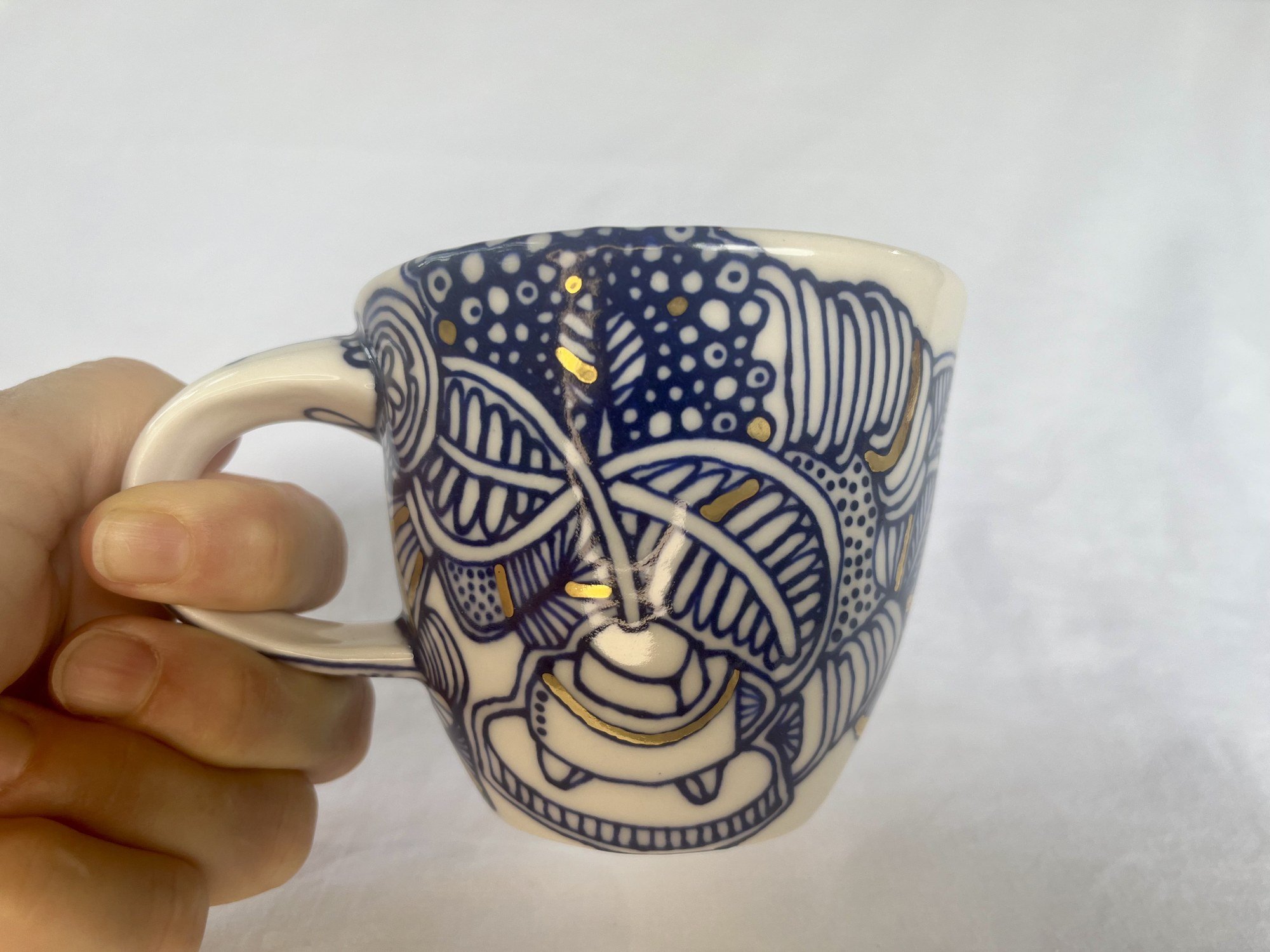 Wheel-thrown porcelain mug No. 020, hand-painted in Naples, Florida
