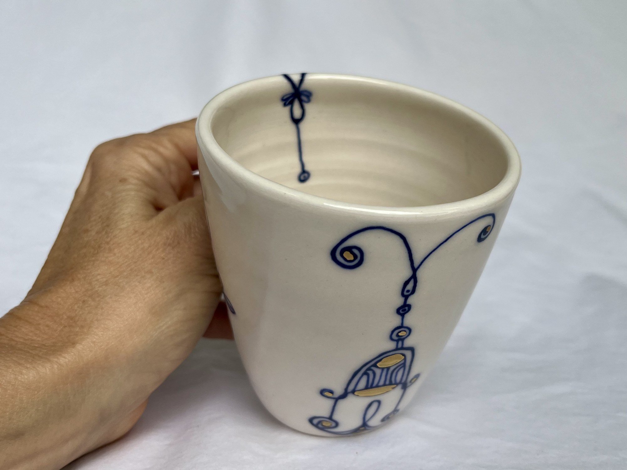 Wheel-thrown porcelain mug No. 010, hand-painted in Naples, Florida