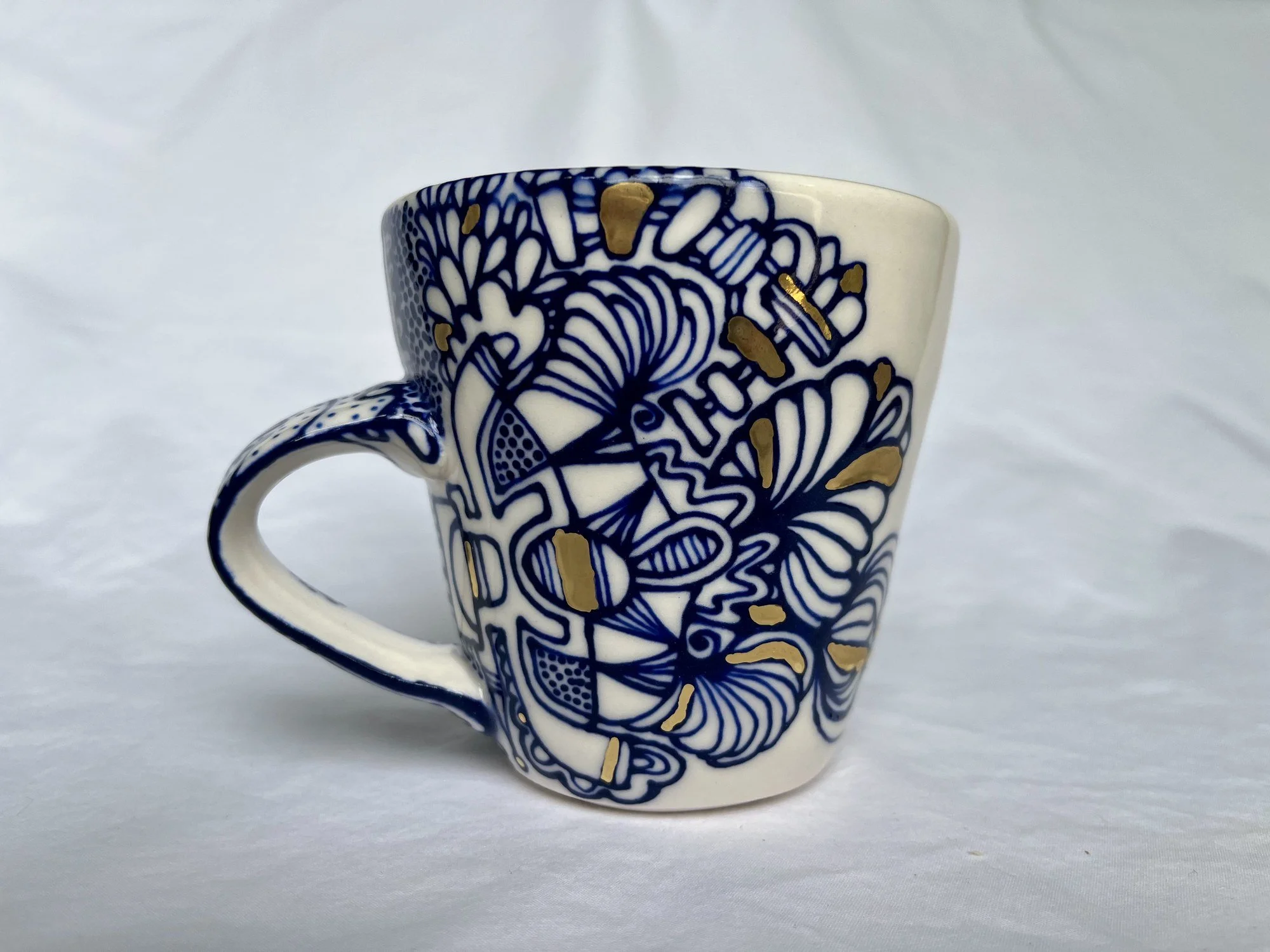 Wheel-thrown porcelain mug No. 009, hand-painted in Naples, Florida