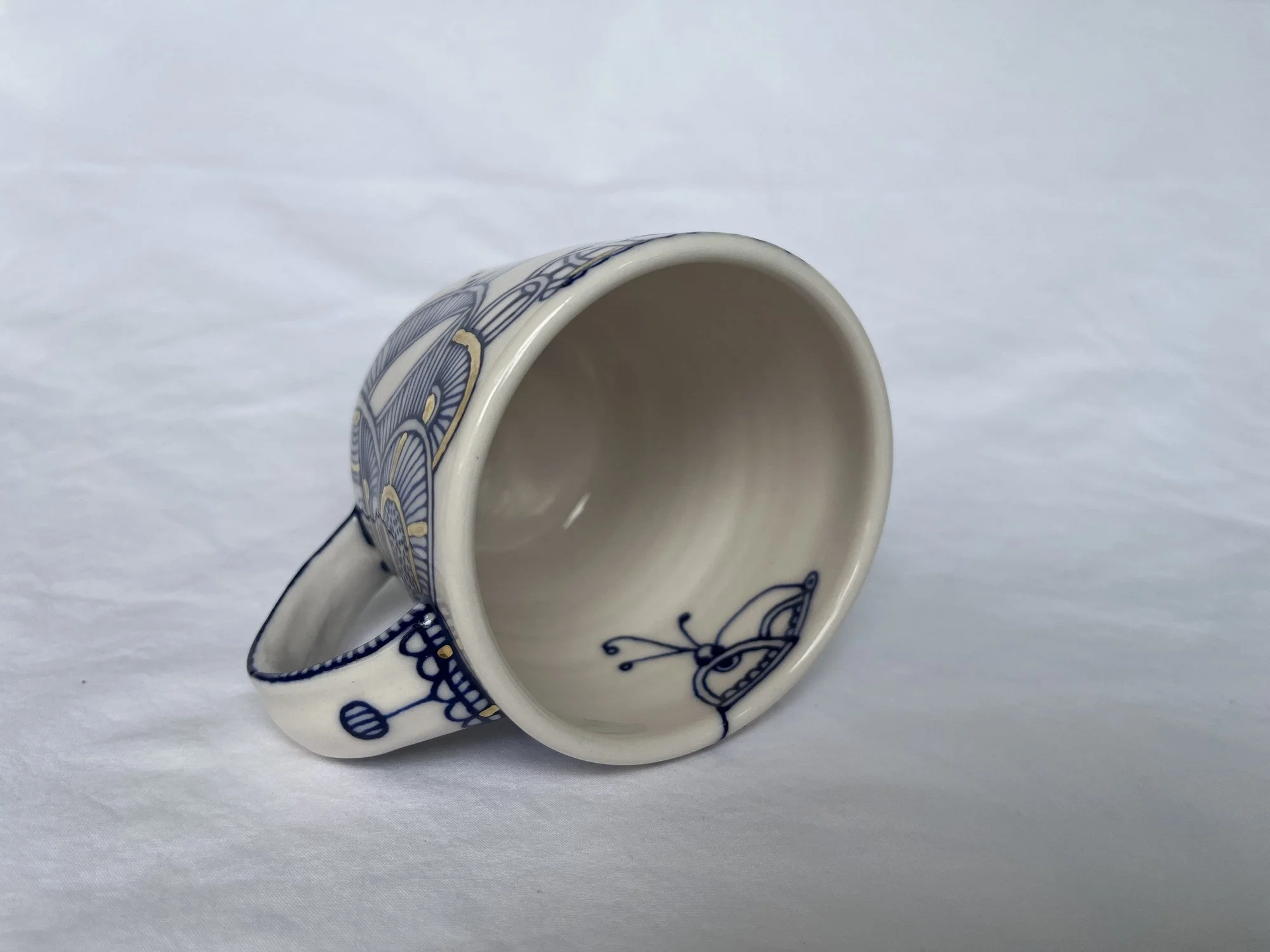 Additional view of hand-painted cobalt and gold luster porcelain mug No. 002