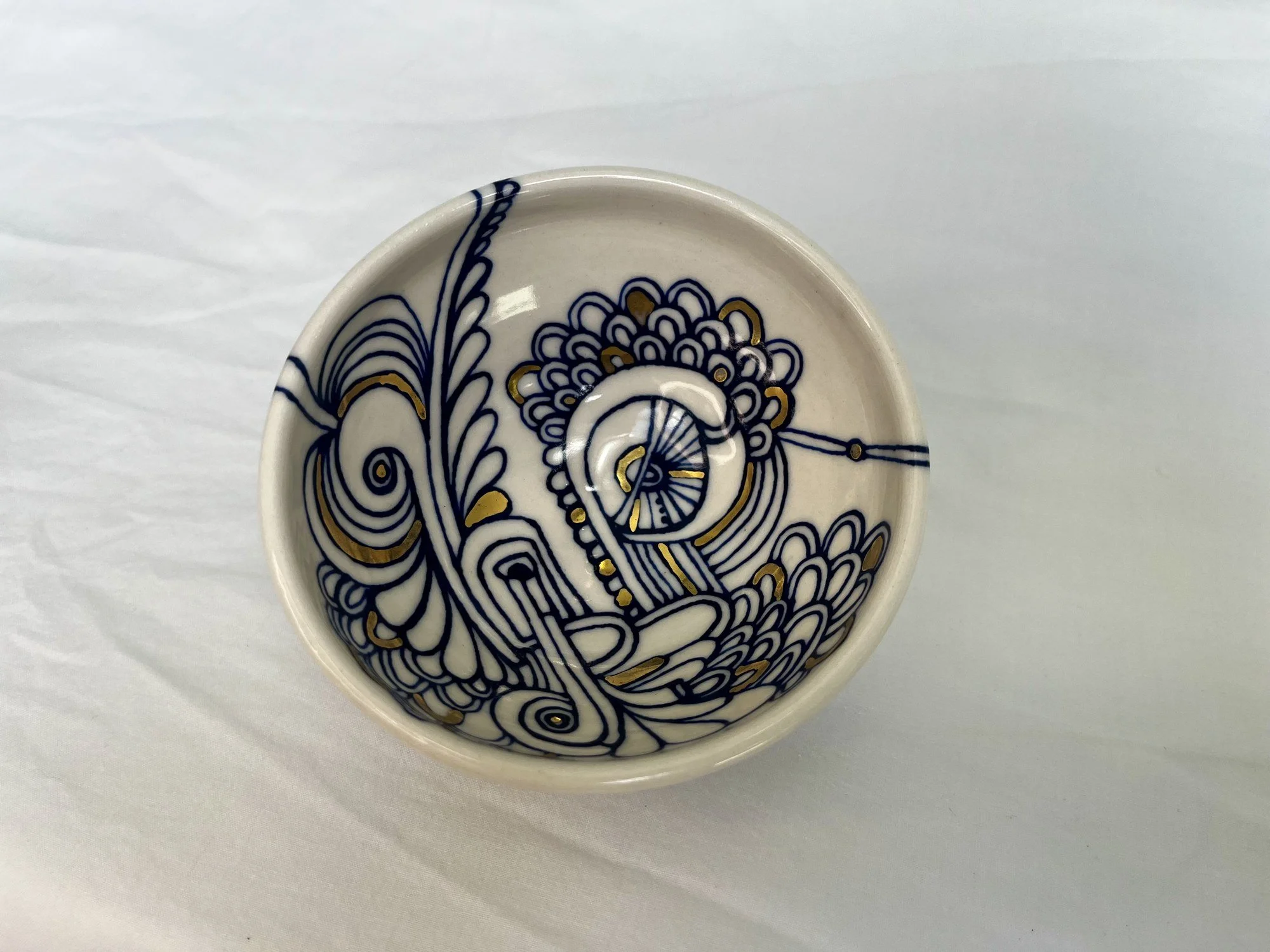 Wheel-thrown porcelain bowl No. 014, hand-painted in Naples, Florida