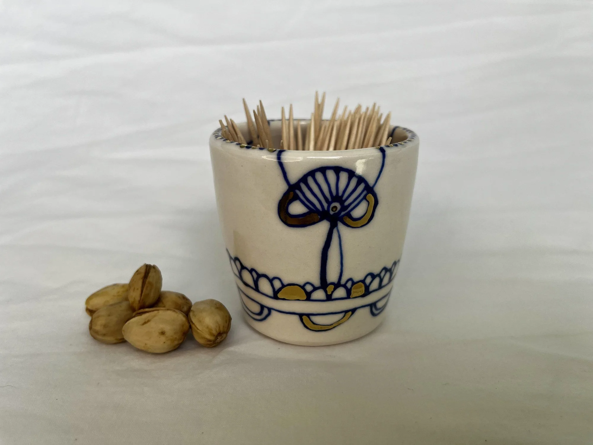 Hand-painted cobalt and gold luster porcelain small cup — shop handmade small cups
