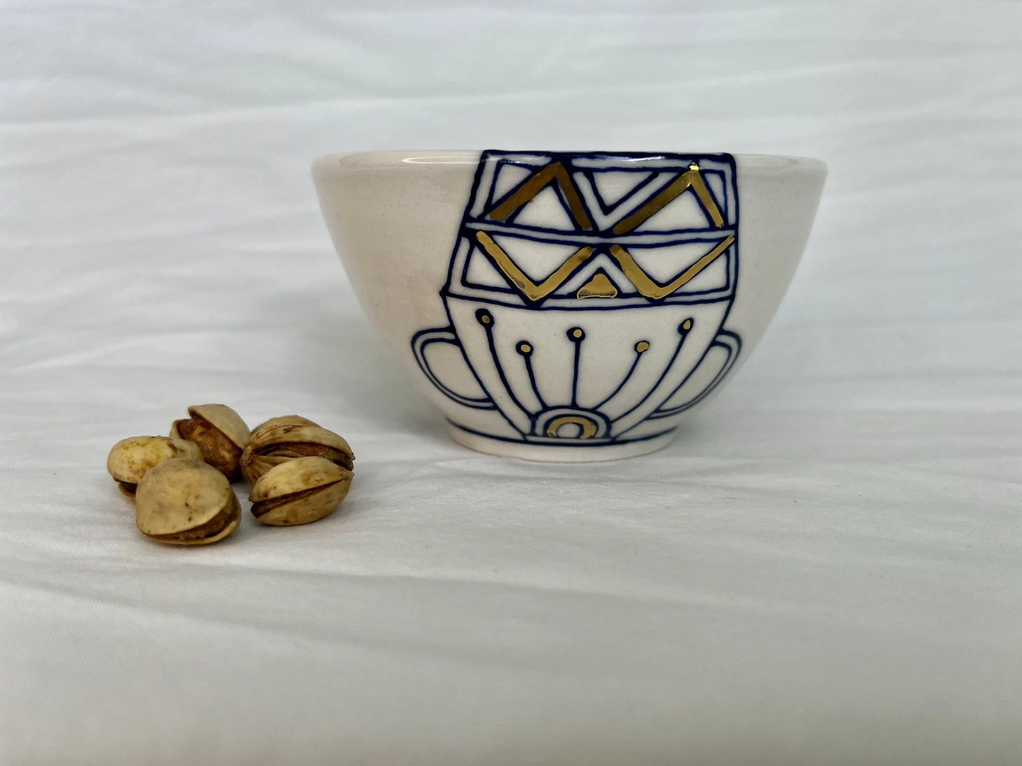 Hand-painted cobalt blue and gold luster porcelain bowl No. 008 by Cypress Knees Ceramics