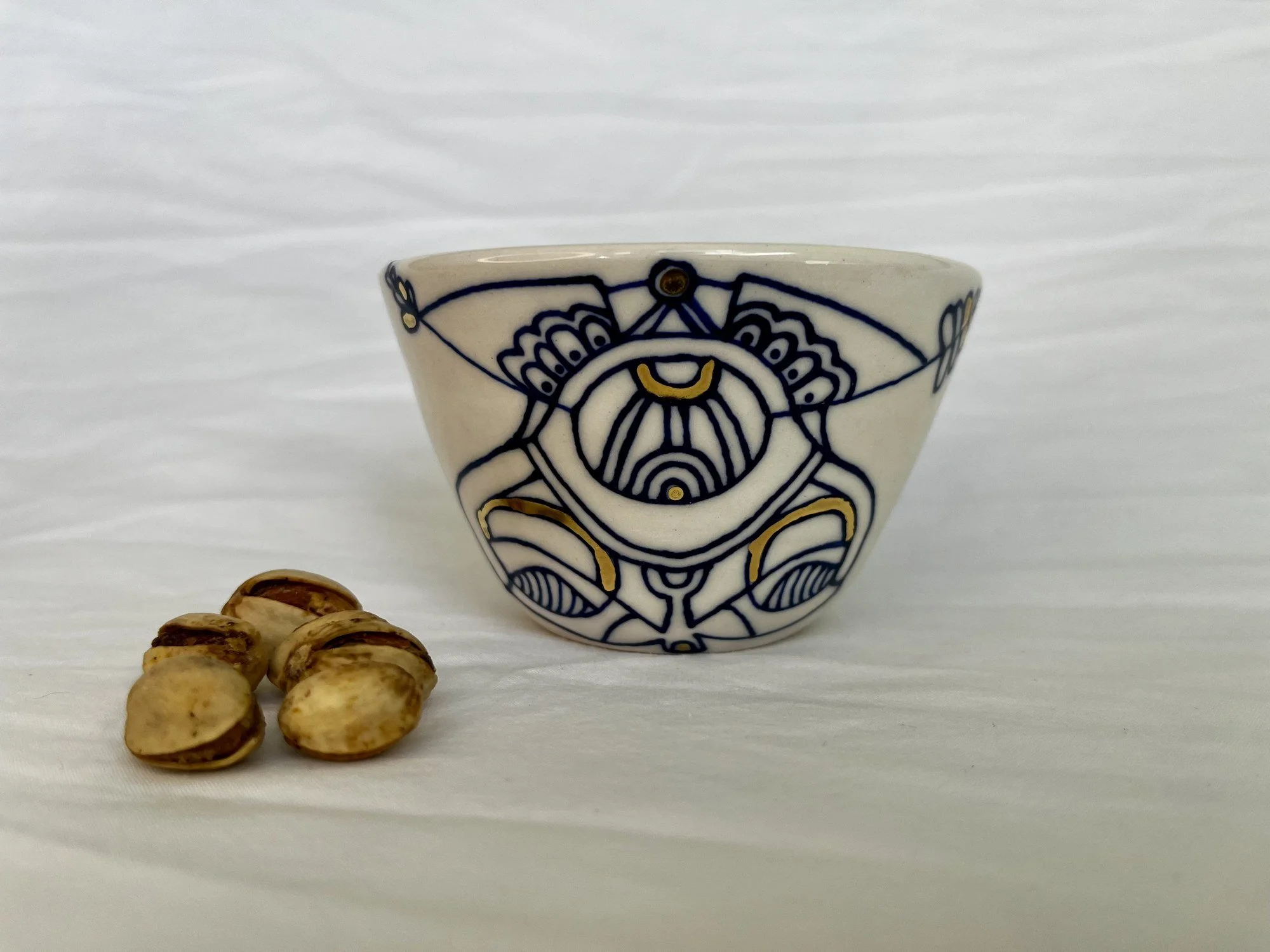 Hand-painted cobalt blue and gold luster porcelain bowl No. 011 by Cypress Knees Ceramics