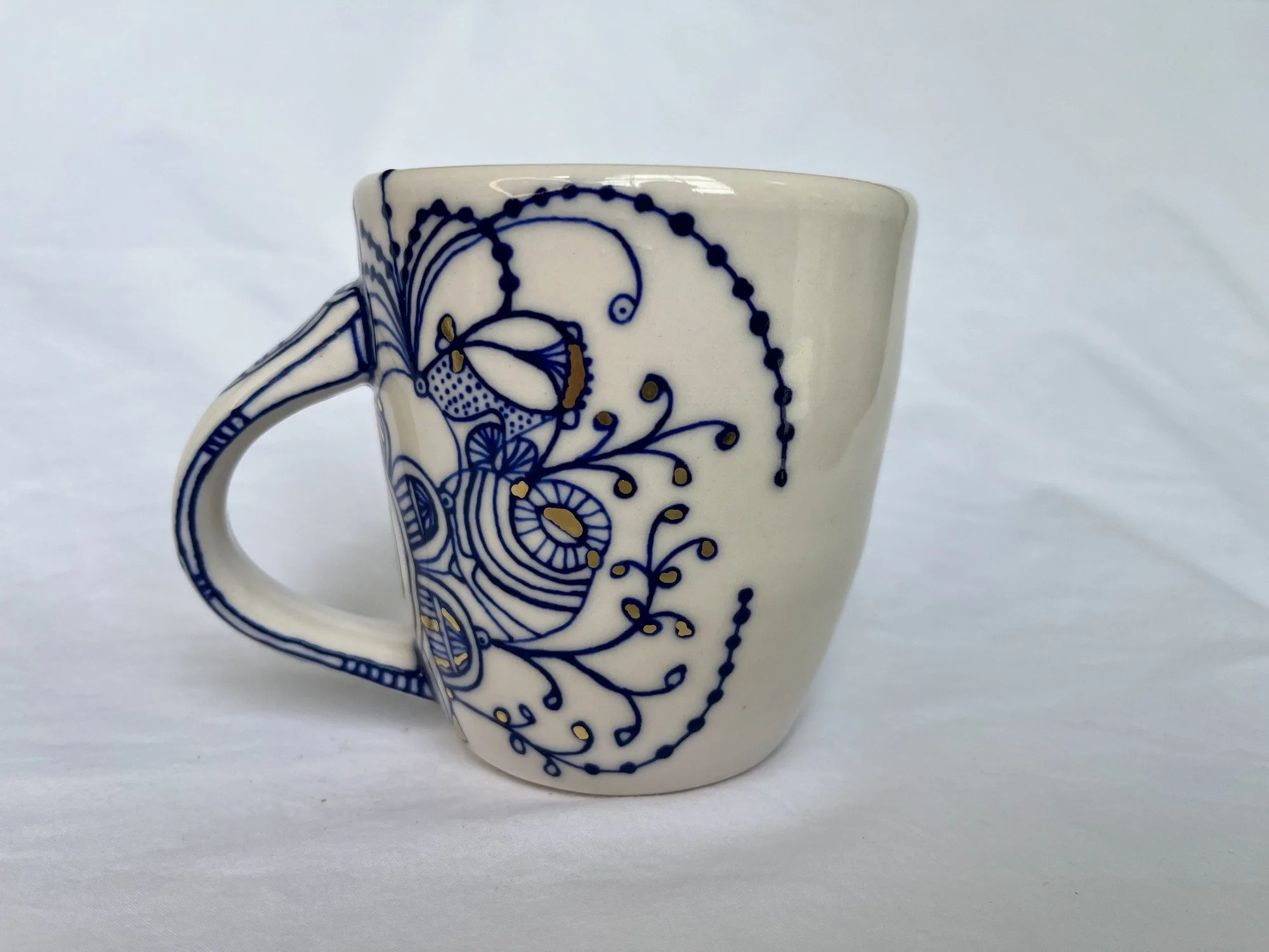 Wheel-thrown porcelain mug No. 006, hand-painted in Naples, Florida
