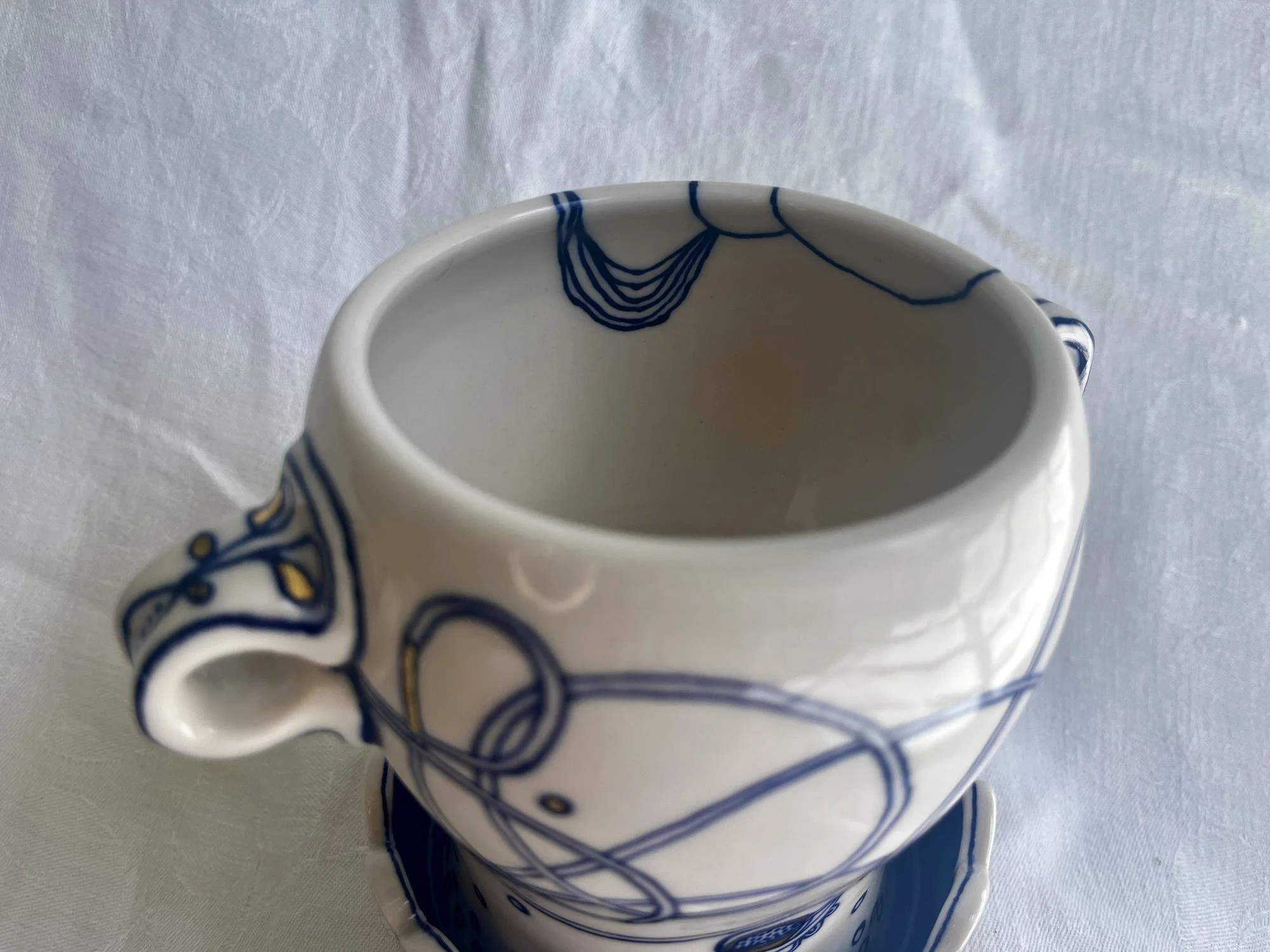 Interior of hand-thrown porcelain planter No. 001, made in Naples, Florida