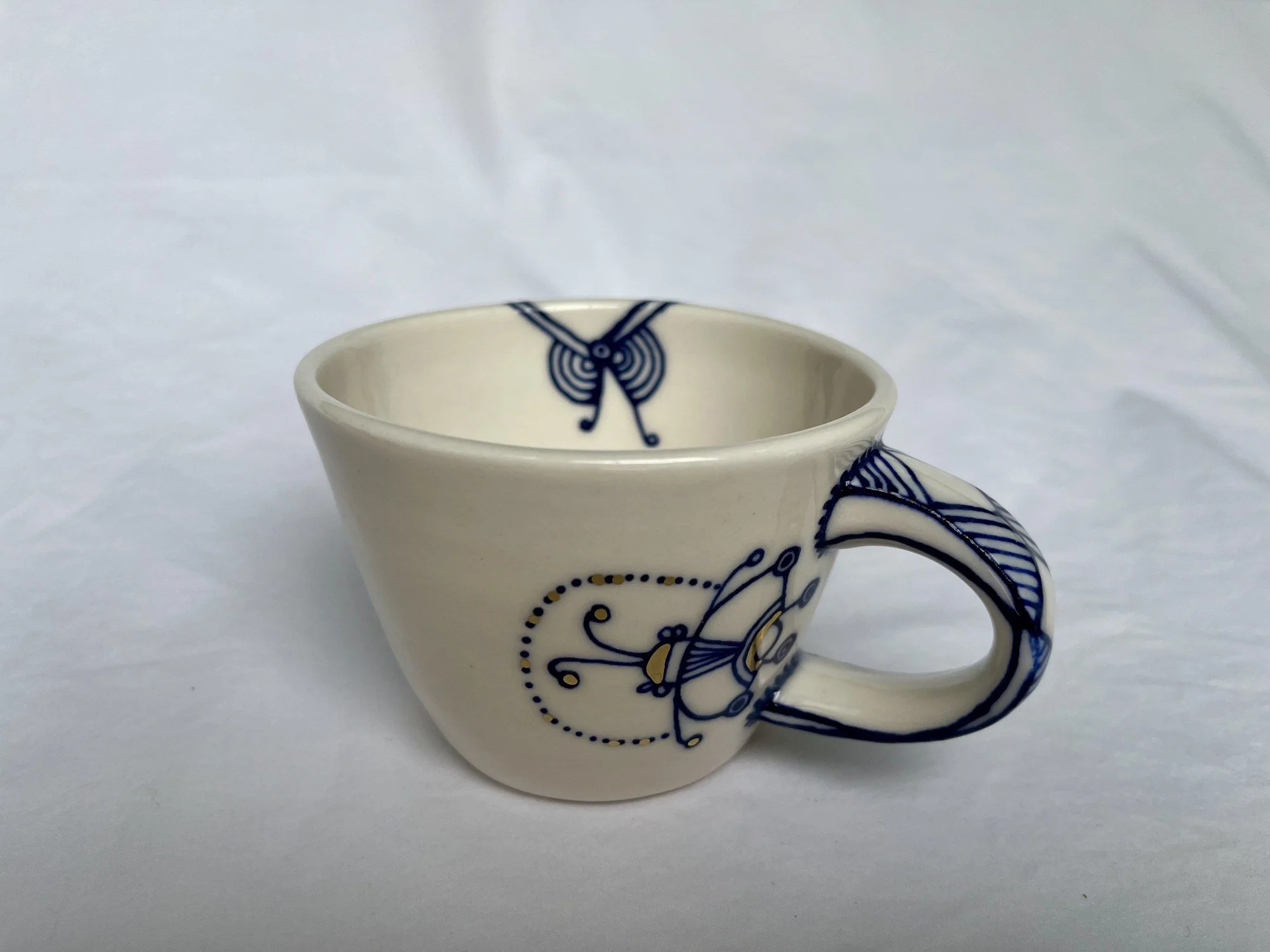 Wheel-thrown porcelain mug No. 011, hand-painted in Naples, Florida