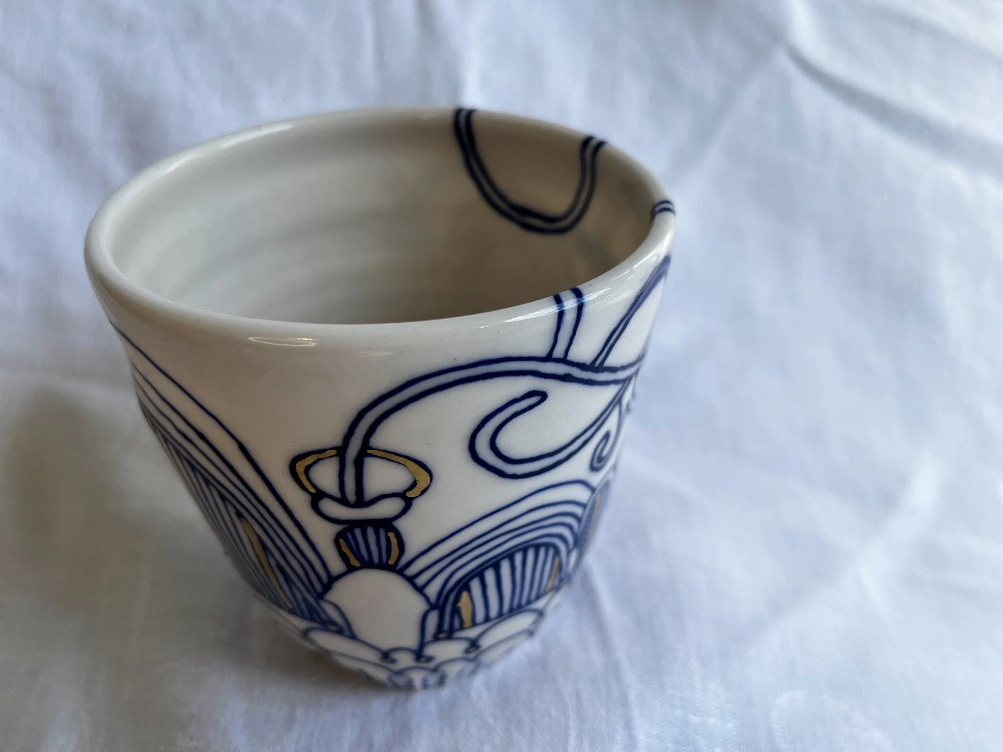 Wheel-thrown porcelain tumbler No. 003, hand-painted in Naples, Florida