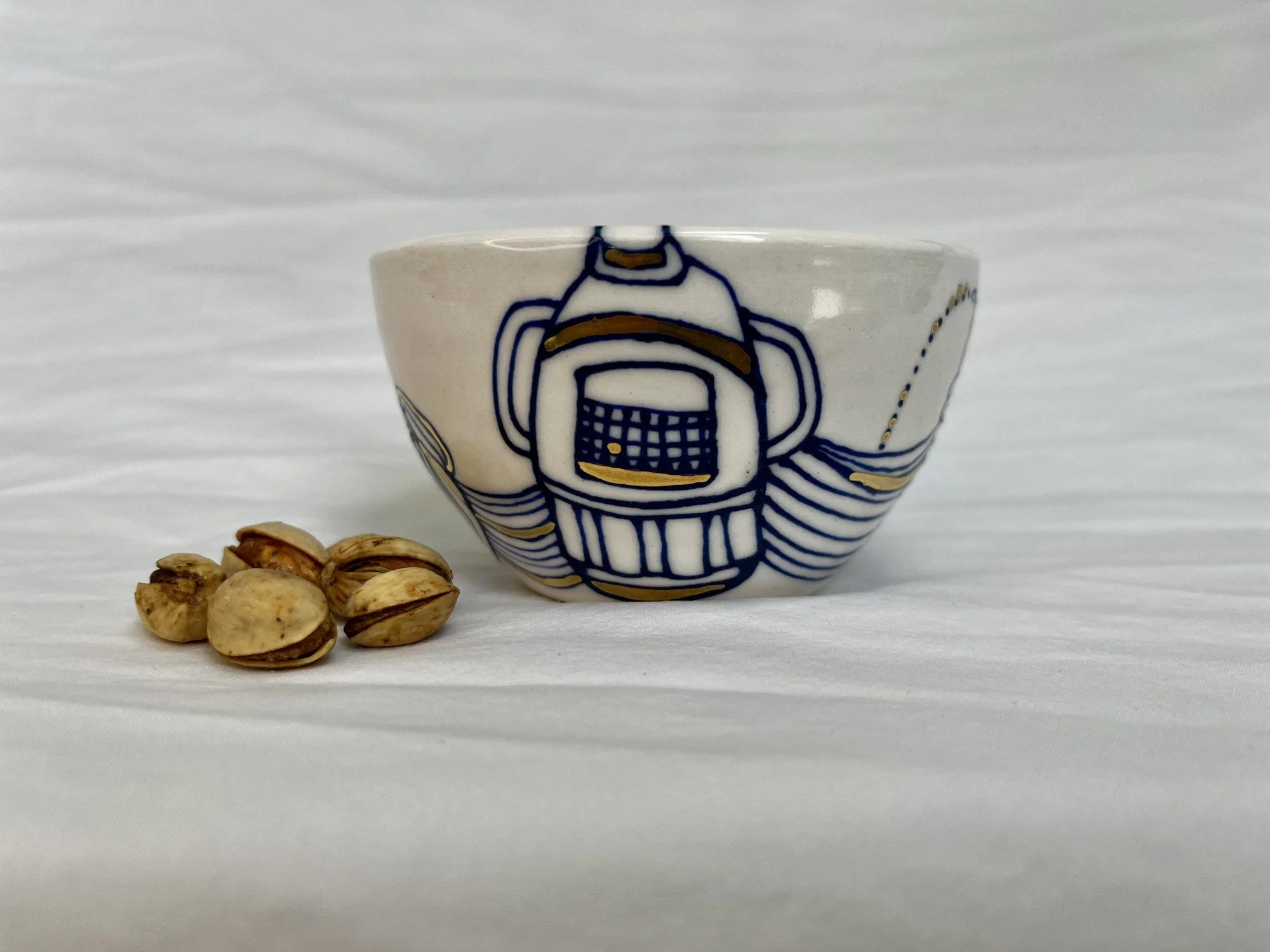 Hand-painted cobalt blue and gold luster porcelain bowl No. 006 by Cypress Knees Ceramics