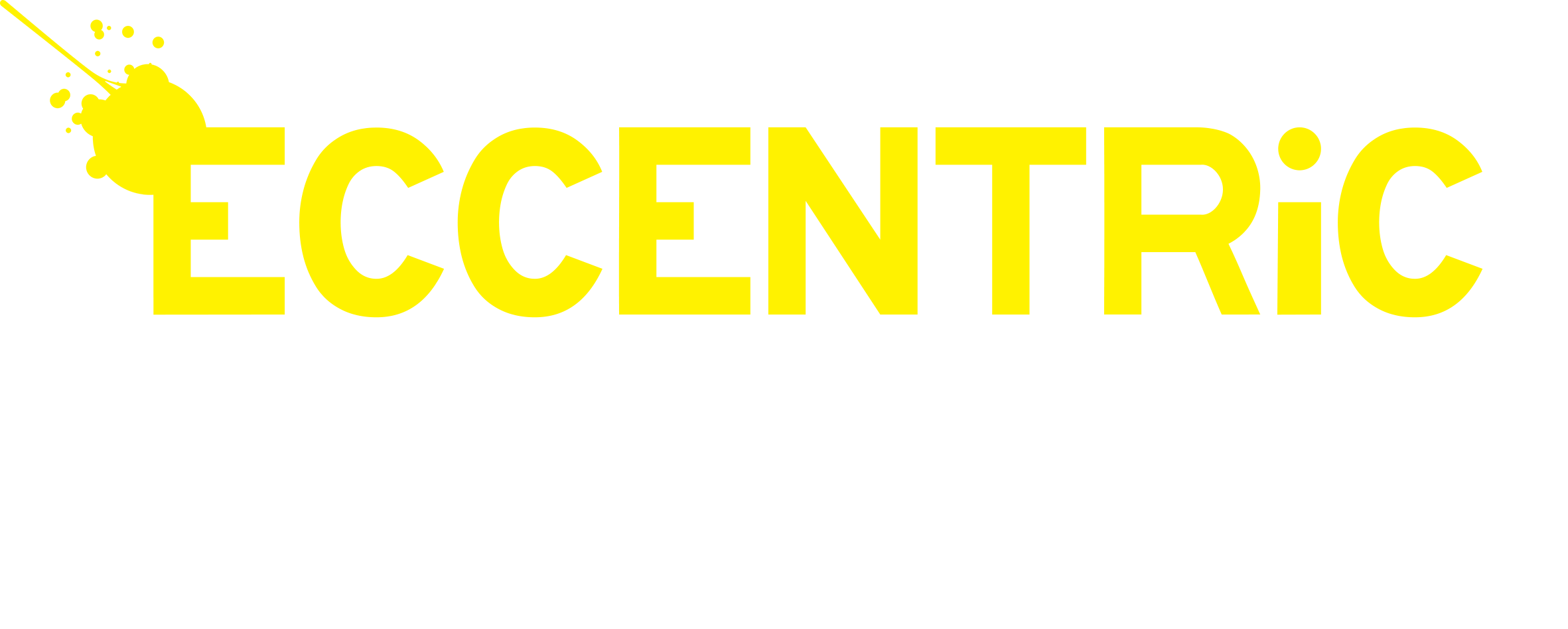 Text logo for 'Eccentric Cabaret' with a yellow paint splatter on the left side of the top part of the text.