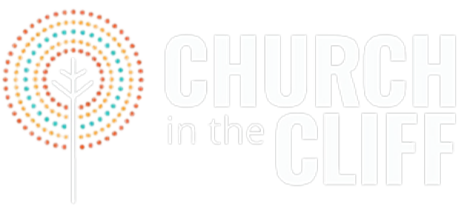 Logo for 'Church on the Cliff' featuring a stylized tree surrounded by colorful dots and bold text.