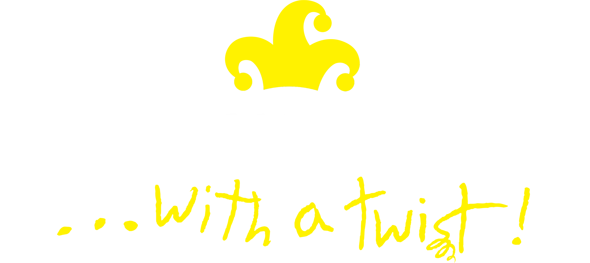 A text logo with a yellow jester's hat that reads 'Twelfth Night... with a twist!'