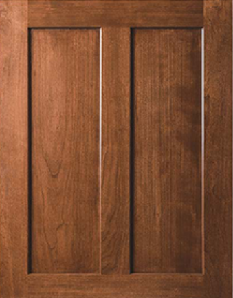 Close-up of a wooden cabinet door with vertical panels.