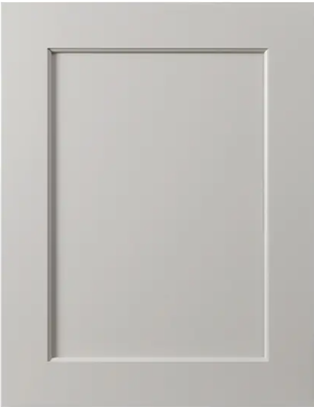 A close-up of a plain white cabinet door with a simple recessed panel design.