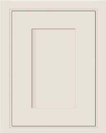 A white door with a painted rectangular inset and subtle molding details.