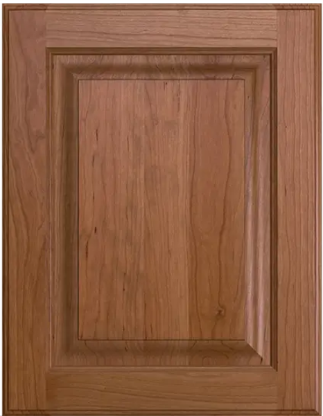 Wooden cabinet door with a raised panel design.